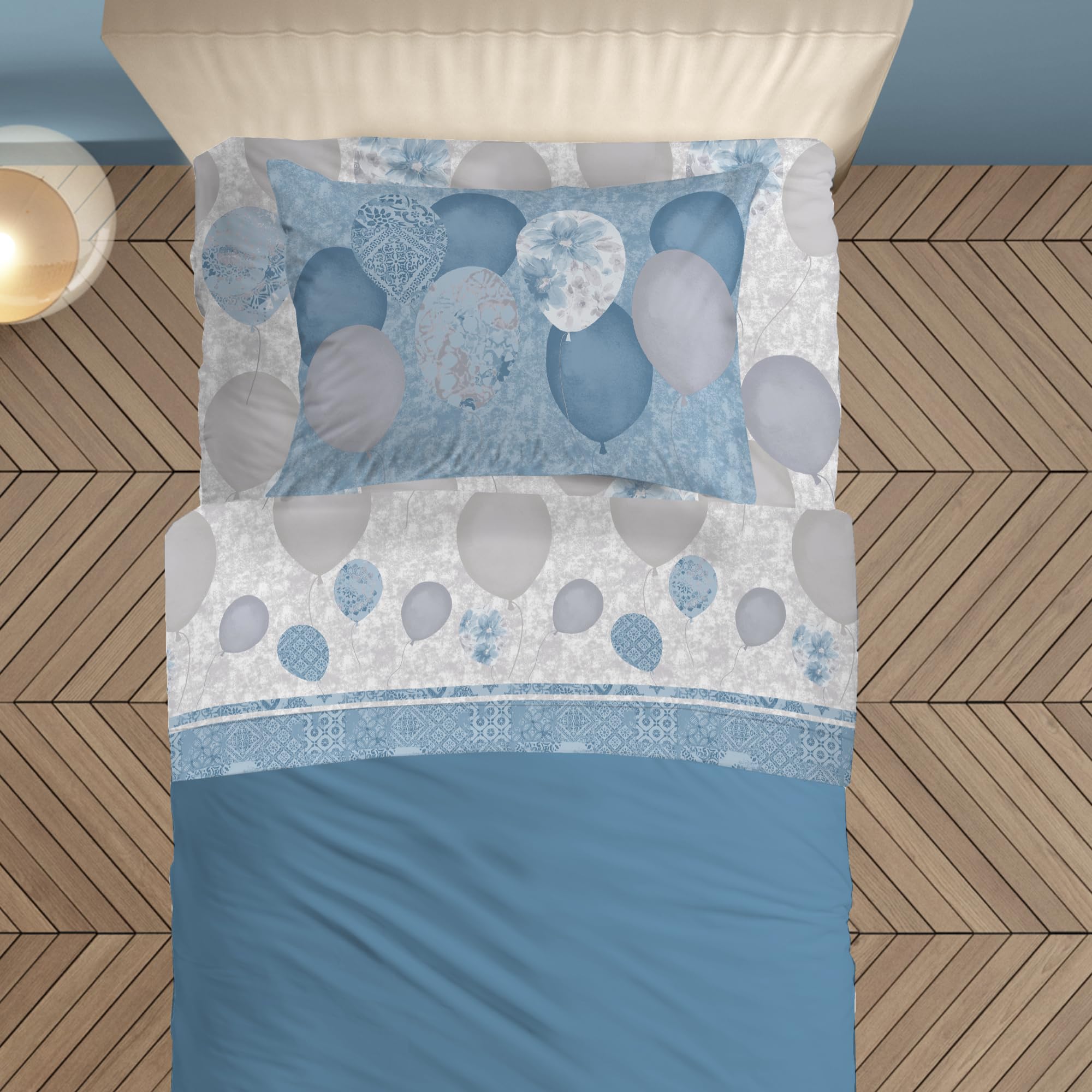 PENSIERI DELICATI Komplet pościeli jednoosobowej 100% bawełna, komplet pościeli na łóżko jednoosobowe 90 x 200 cm, z prześcieradłem wierzchnim i 1 poszewką na poduszkę, wyprodukowano we Włoszech, wzór