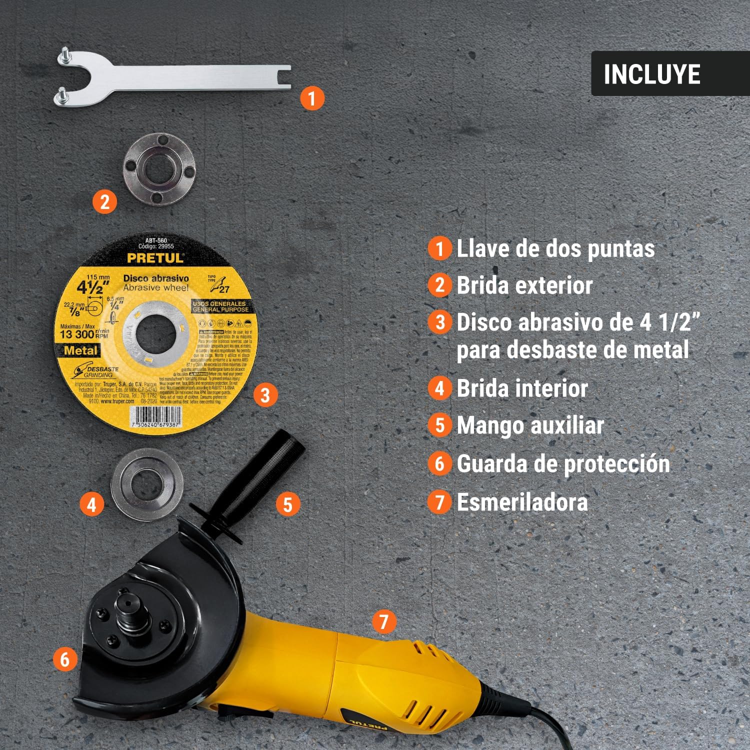 Truper 24035 / ESMA-4-1/2P2-4 1/2" 630 W Angle Grinder, Pretul