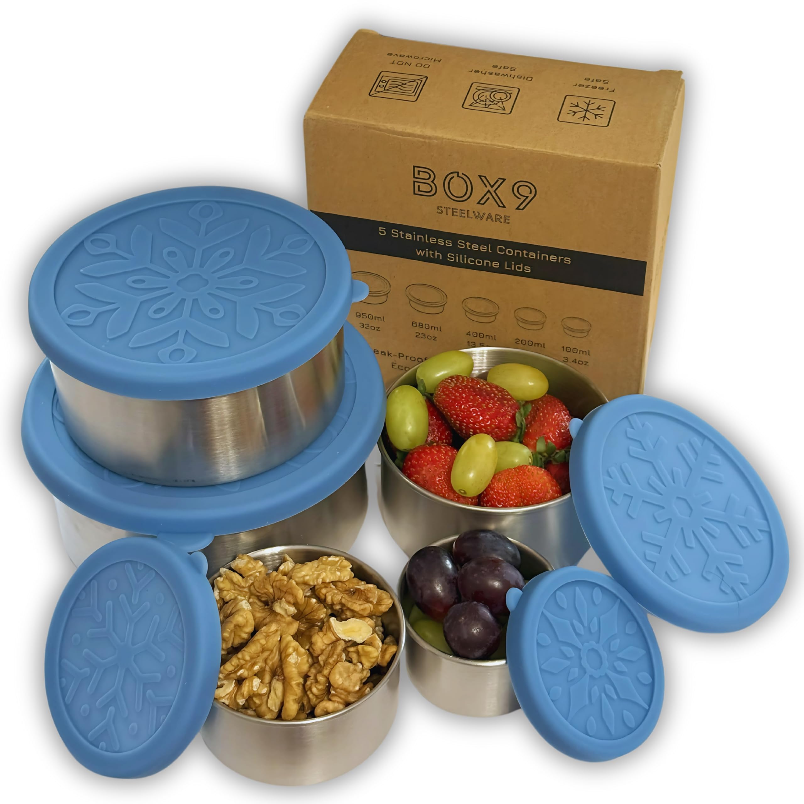5 Stück Edelstahl Behälter mit Deckel Auslaufsicher Behälter für Lebensmittel Aufbewahrung Snacks Mittagessen