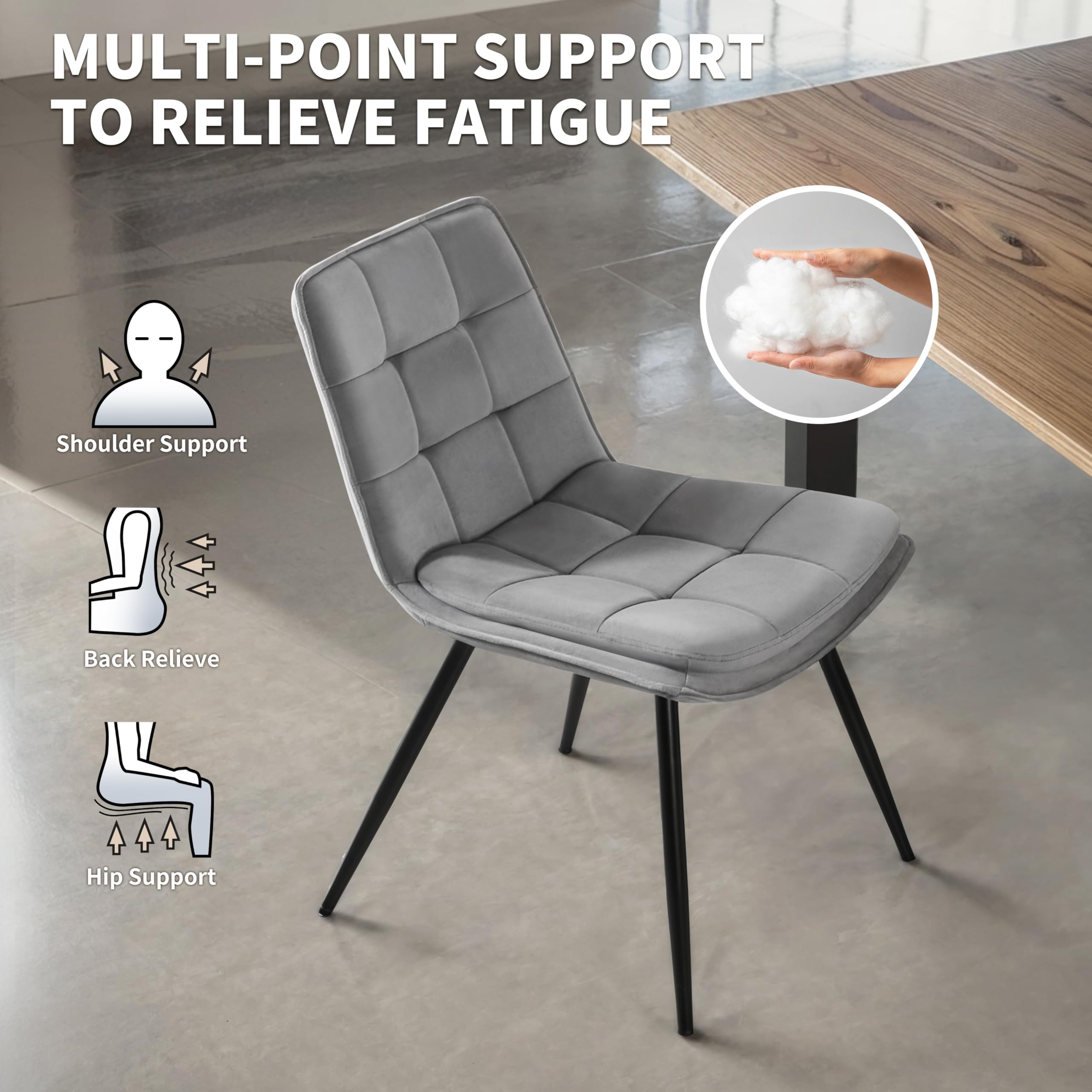 Eetkamerstoel, set van 4, gestoffeerde stoel, design stoel, keperstof, fluweel, eetkamerstoel, keukenstoel met rugleuning, zitting van fluweel, frame van metaal, metalen poten, fluweel, zwart