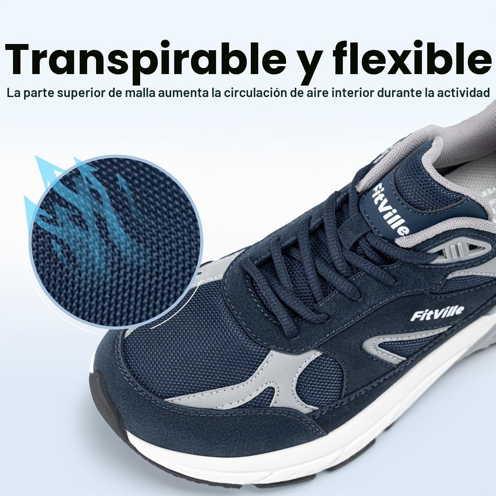 FitVille Zapatillas Extra Ancho Hombre Zapatos Deporte Antideslizantes Sneaker Running Transpirables Caminar