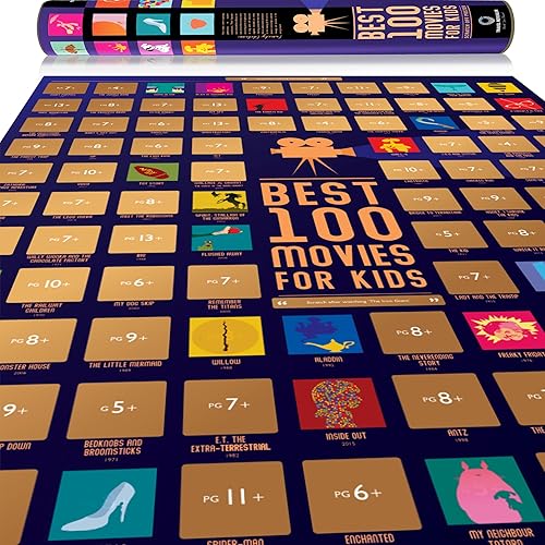 Travel Revealer Póster para raspar 100 películas para niños. Lista de mejores películas familiares de todos los tiempos. Póster de película para
