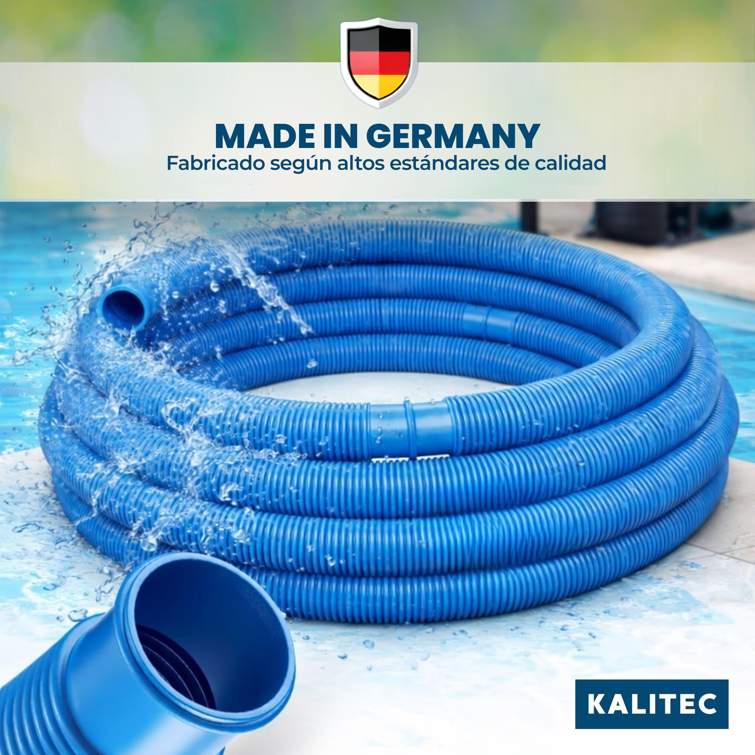 Kalitec Manguera de piscina 38mm 9m azul – Manguera flexible & desmontable – Tubo para bomba, Skimmer & filtro de arena – Tubo de bomba 38 mm Diámetro interior