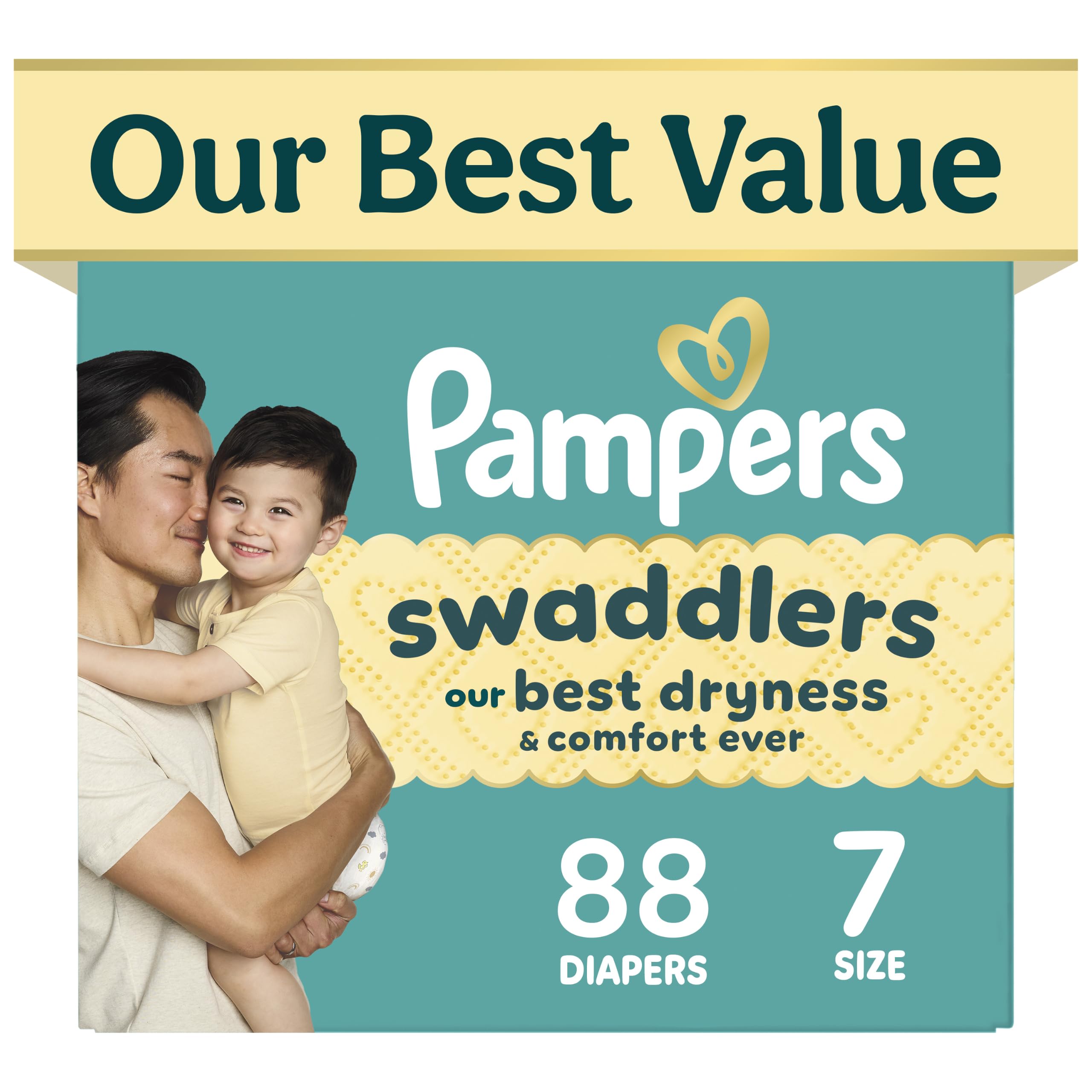 Swaddlers Diapers, Size 7 (26-50 lbs), 88 Count, Fragrance Free, Hypoallergenic, Absorbent, Pediatrician Recommended, Skin Safe