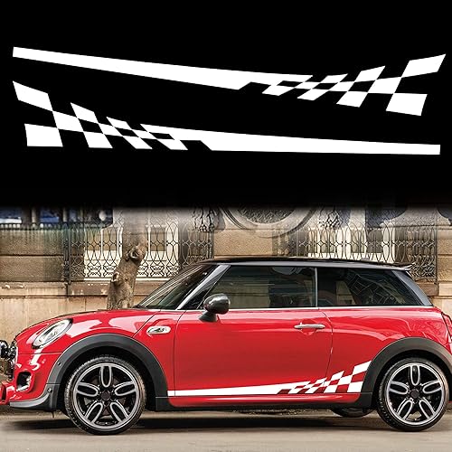 TOMALL 1 par de calcomanías de rayas laterales de bandera a cuadros de carreras de 77.2 pulgadas, compatibles con Mini Cooper Lattice Grid Gráfico