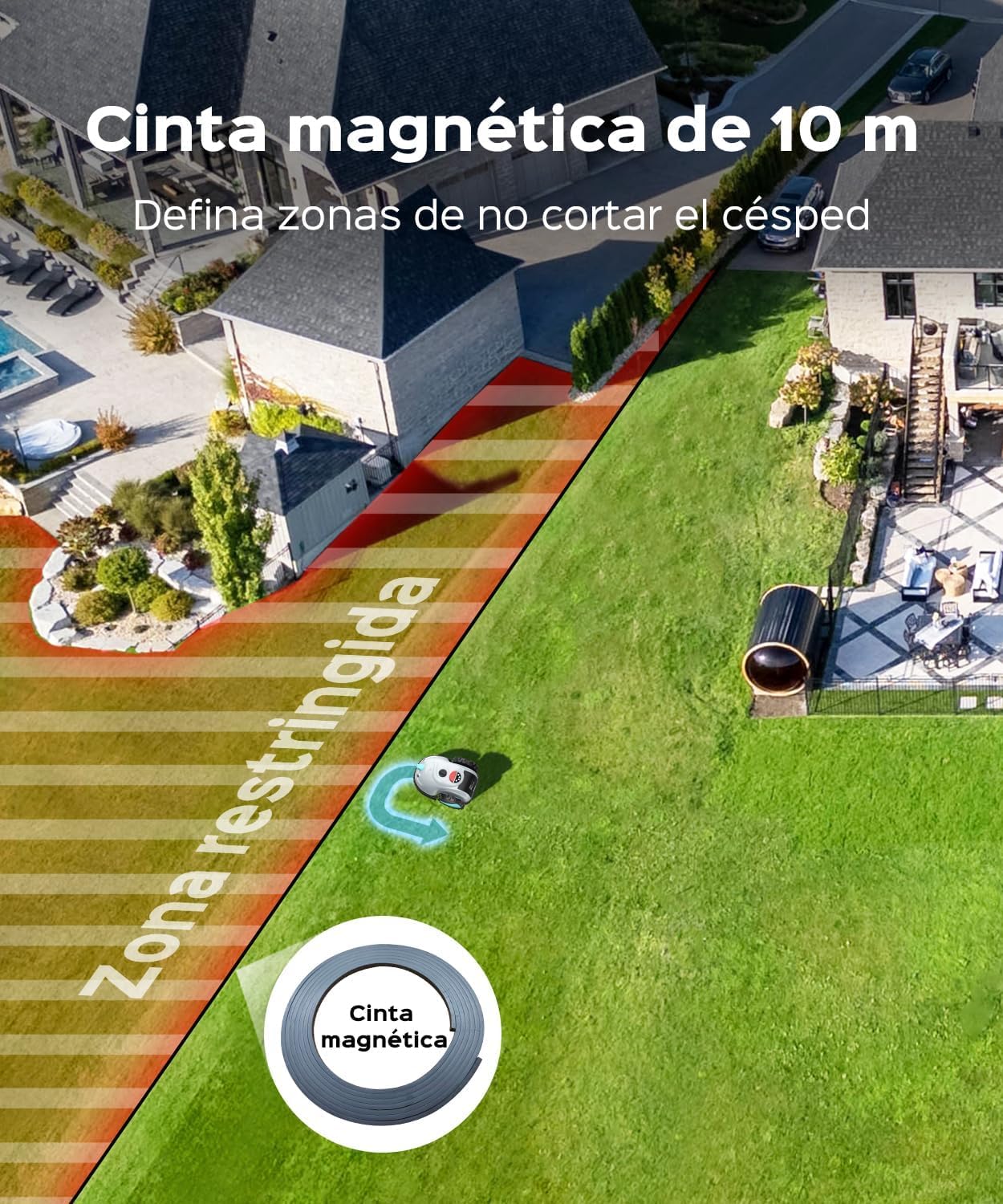 YARDCARE V100 Robot Cortacésped sin Cable Perimetral, hasta 150 m² | Navegación por visión, Instalación sencilla, No requiere RTK, Detección de 150 Obstáculos, Apto para jardines pequeños