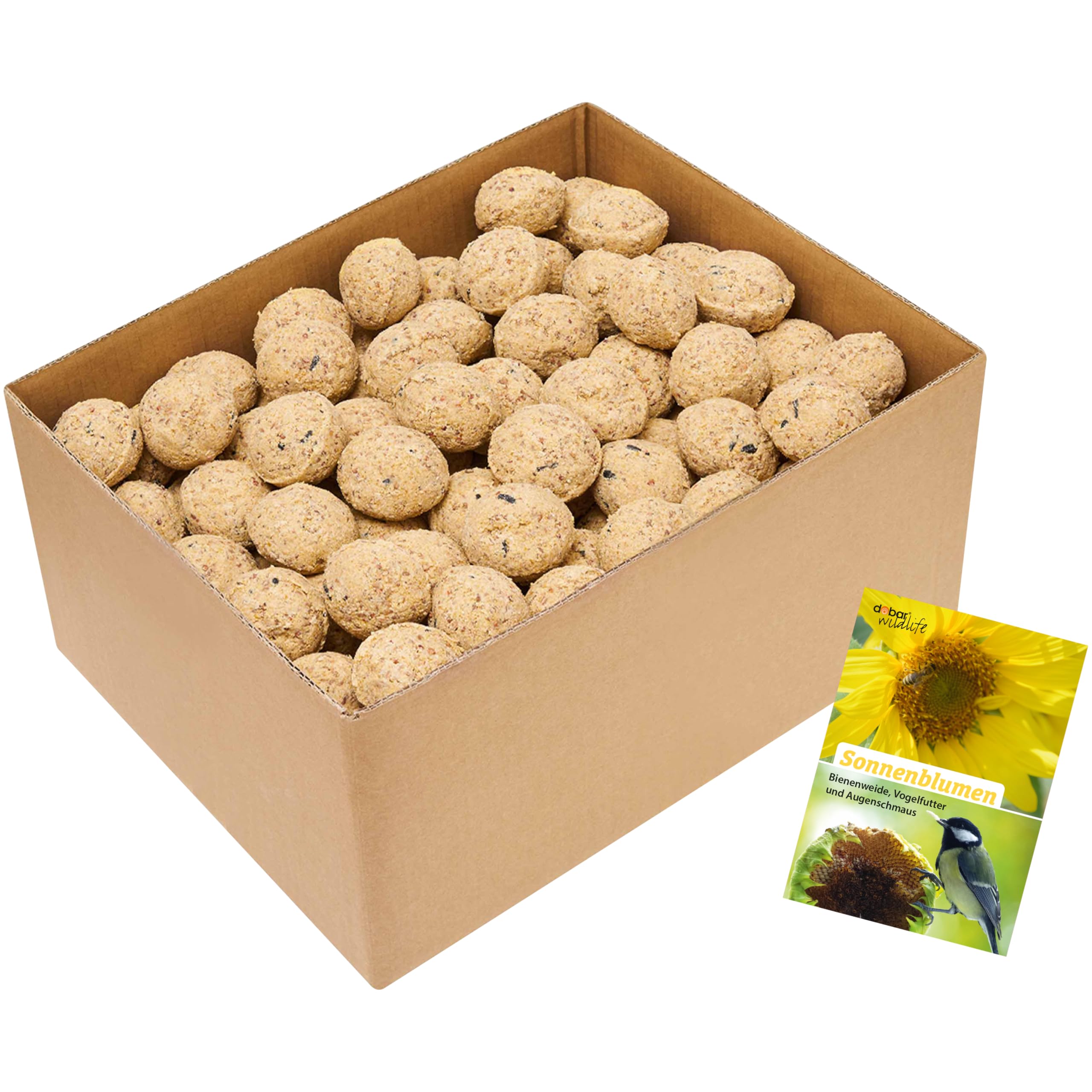 dobar 100 Bolas de Masa sin Red, Incluye Mezcla de Semillas, forraje graso para Aves Silvestres, albóndigas para Todo el año de 90 g, alimento para pájaros de 9 kg, Color Natural