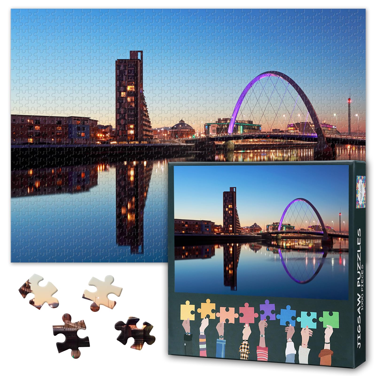 Glasgow Scotland Night Skyline Jigsaw Puzzle 1000 Pieces for Adults Cityscape Downtown Puzzle Urban Landscape Artwork Home Decor Bathroom Wall Challenge Activity 27.5x19.7 Inch — image 1