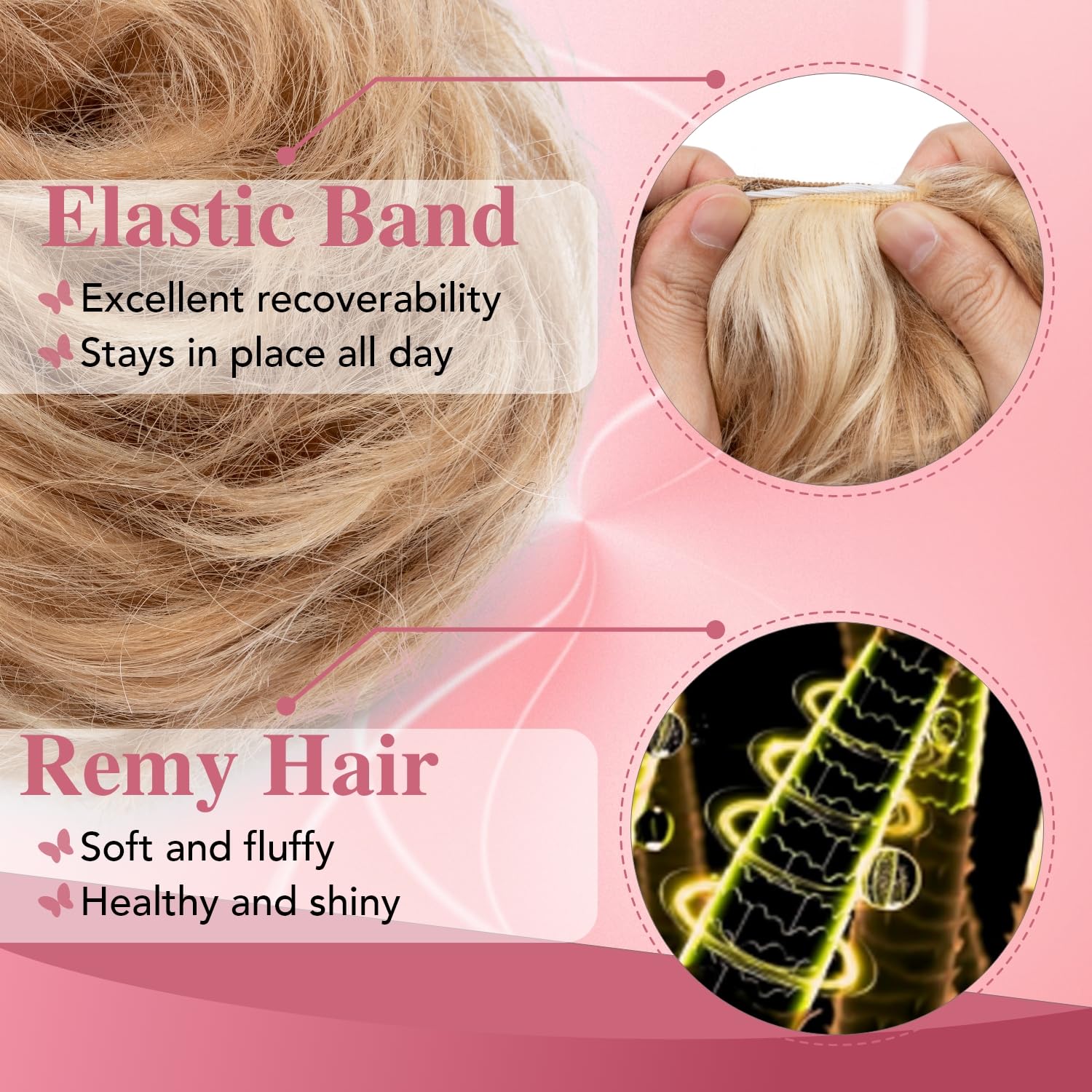 tesshair Messy Bun Hair Piece 100% Thick Tousled Human Scrunchies Natural Curly Wavy Bun Hair Piece with Elastic Band Light Brown mix Blonde Hairpieces for Women Girls(Light Brown mix Blonde - Image 3