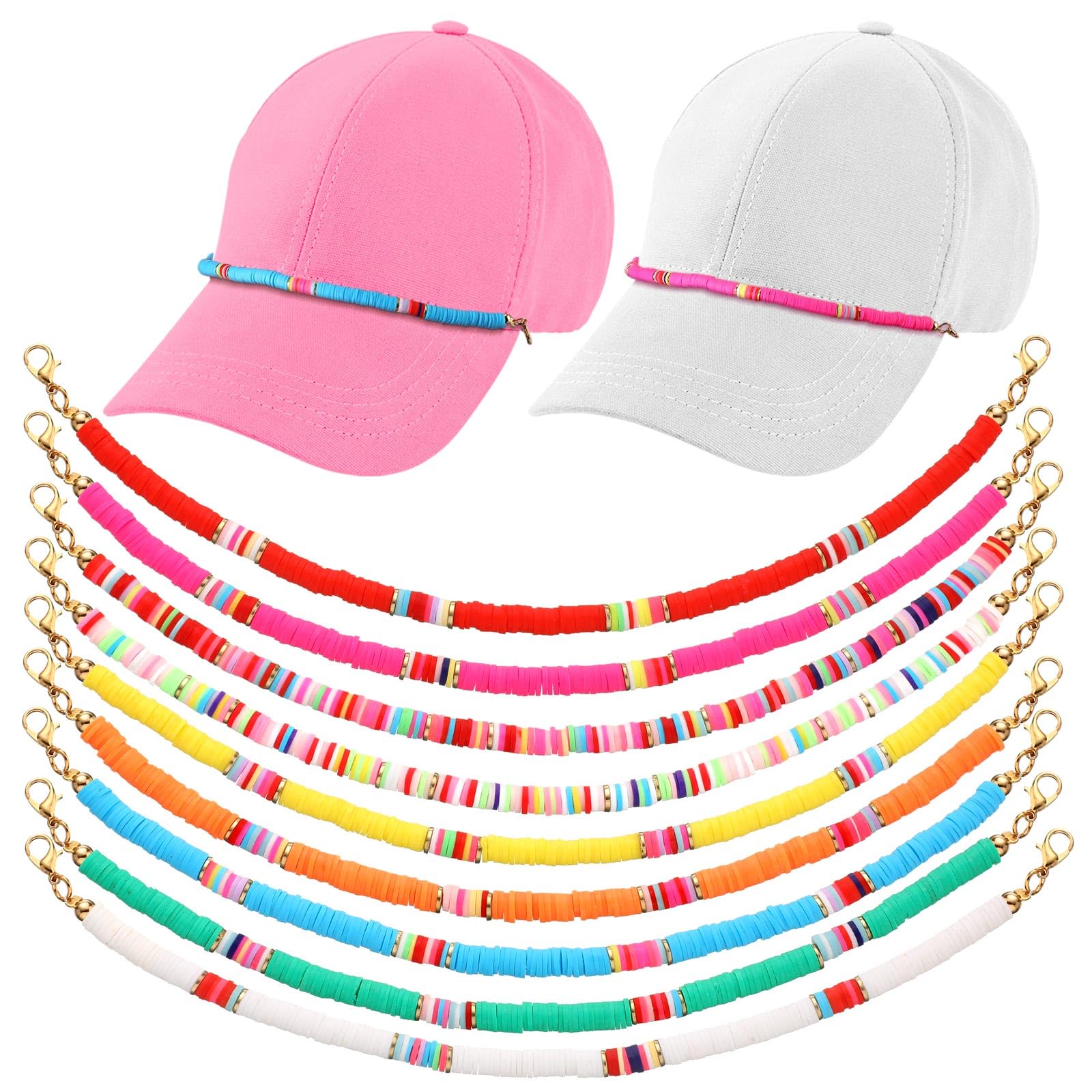 Geyoga 9 Pcs Trucker Hat Chains Trucker Hat Charms Women Man Bill Decoration Detachable DIY Metal Chain for Mesh Baseball Cap(Multicolor,Bead Style)