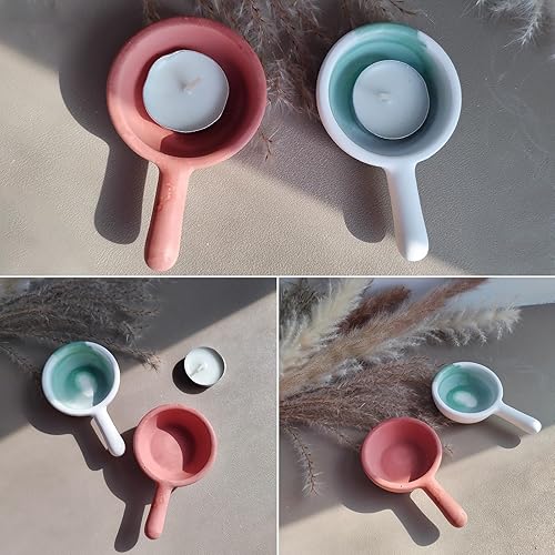 Miniatura 7 de Wehous 2 moldes de resina con forma de sartén, portavelas de joyería, moldes de silicona para fundición de resina epoxi de hormigón, lindo molde de