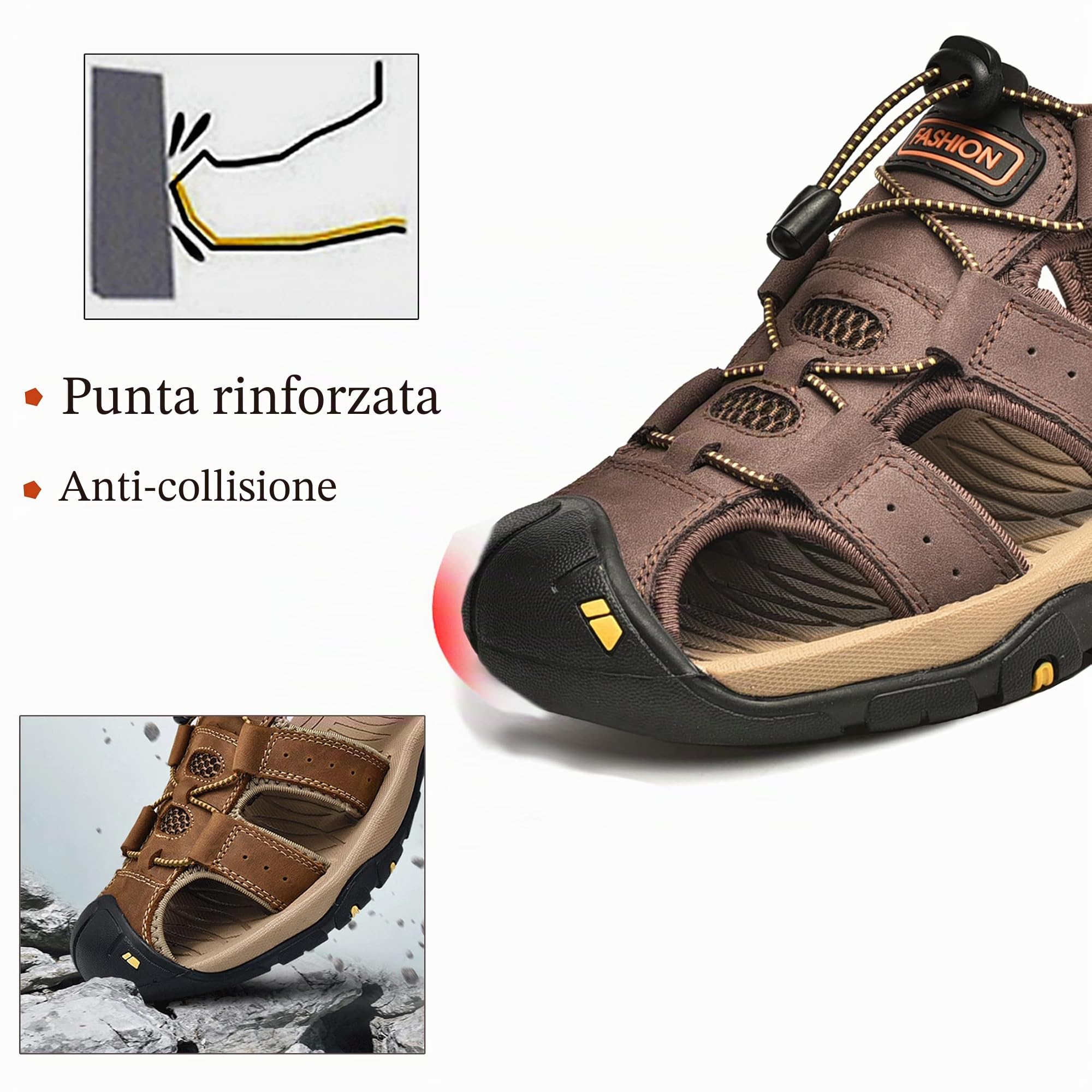 Sandali Sportivi Scarpe Estivi da Spiaggia per Uomo all'aperto Trekking Traspirante da Pescatore in Pelle Sandalo Acqua Marrone 42