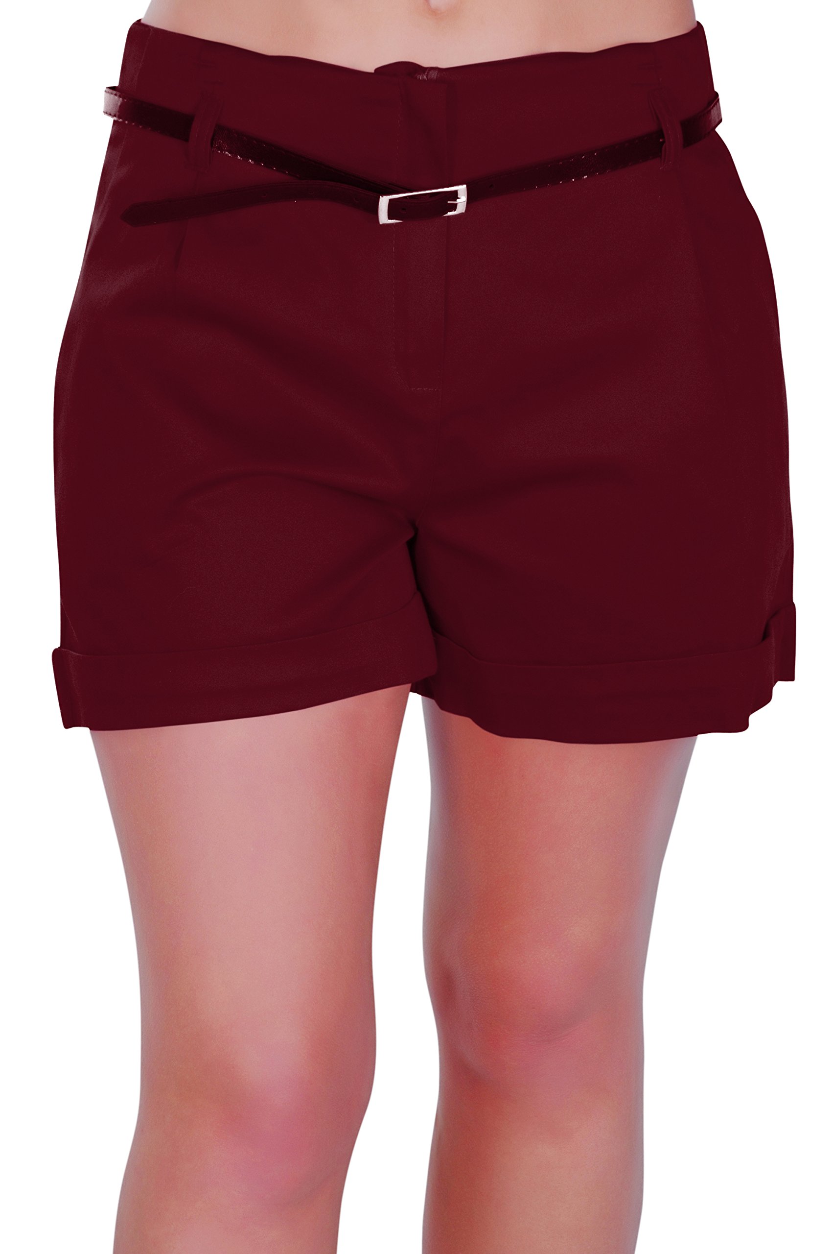 Eye Catch Women's Wine - Cuba Belted Shorts Smart Turn Up Hot Pants (, Size14)