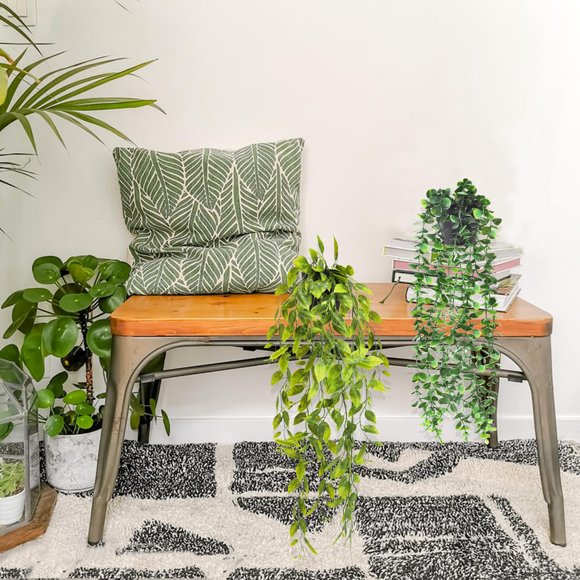 ROLLWAY 4 Piezas Plantas Artificiales Colgantes, Planta Artificial Colgante, Hojas de Mandala Artificiales para Decoración Hogar Pared Terraza Jardín (4 Piezas)