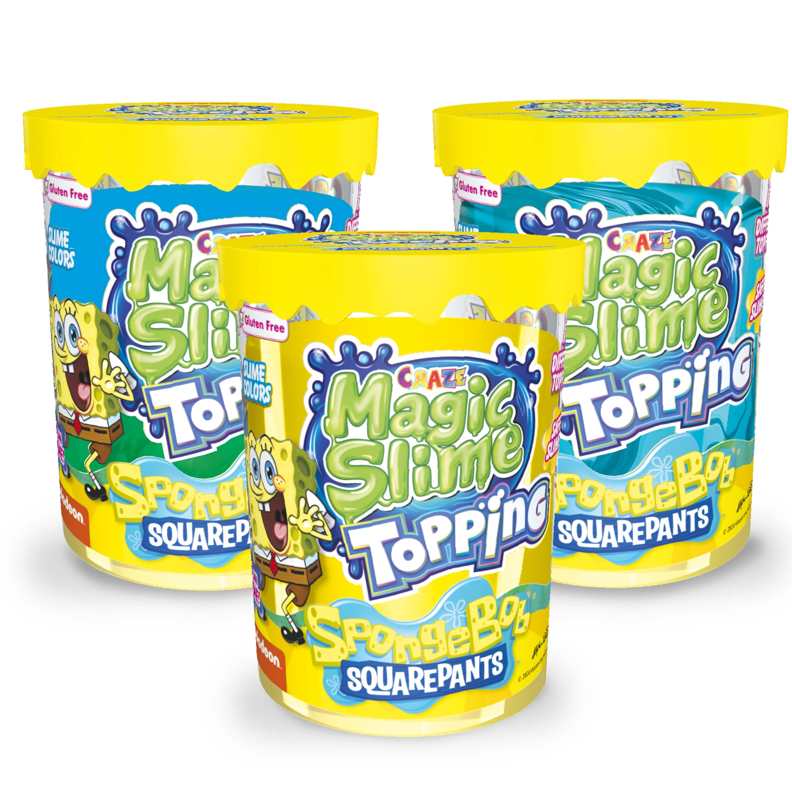 CRAZE MAGIC SLIME Topping SpongeBob Fantasy Ocean Bundle of 3 - Slime Kit for Kids, 3x 70 ml Box with Glitter and Toppings, Putty Style slime Toy for Creative Play