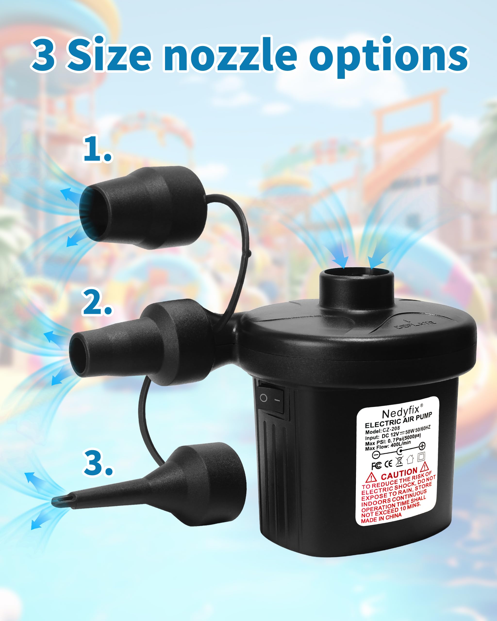 Bomba de aire eléctrica inflable, 110 V CA/12 V CC, bomba de inflado rápido portátil con 3 boquillas, utilizada para barcos inflables, etc