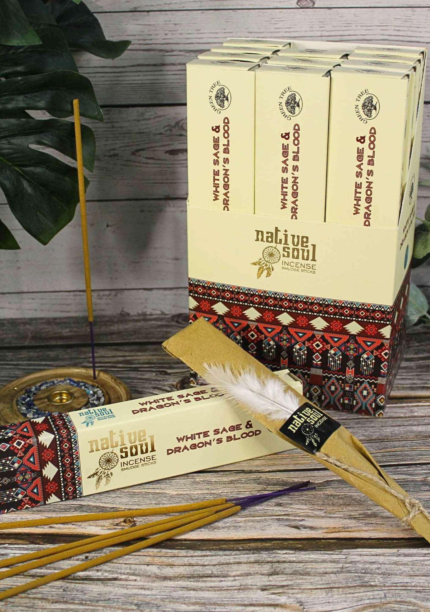 Native Soul White Sage & Dragon’s Blood Incense Sticks – Pack of 3 with JRose Incense Burner – Protective & Purifying for Energy Cleansing & Meditation – Long-Lasting Fragrance