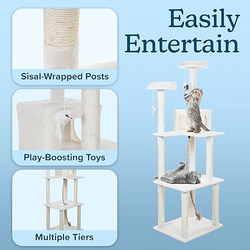 Miniatura 4 de Cat Tree - 6-Foot Cat Tower for Indoor Cats with Napping Perches, Kitty Condo, 9 Cat Scratching Posts, 2 Hanging Toys, and Rope by PETMAKER (Ivory)