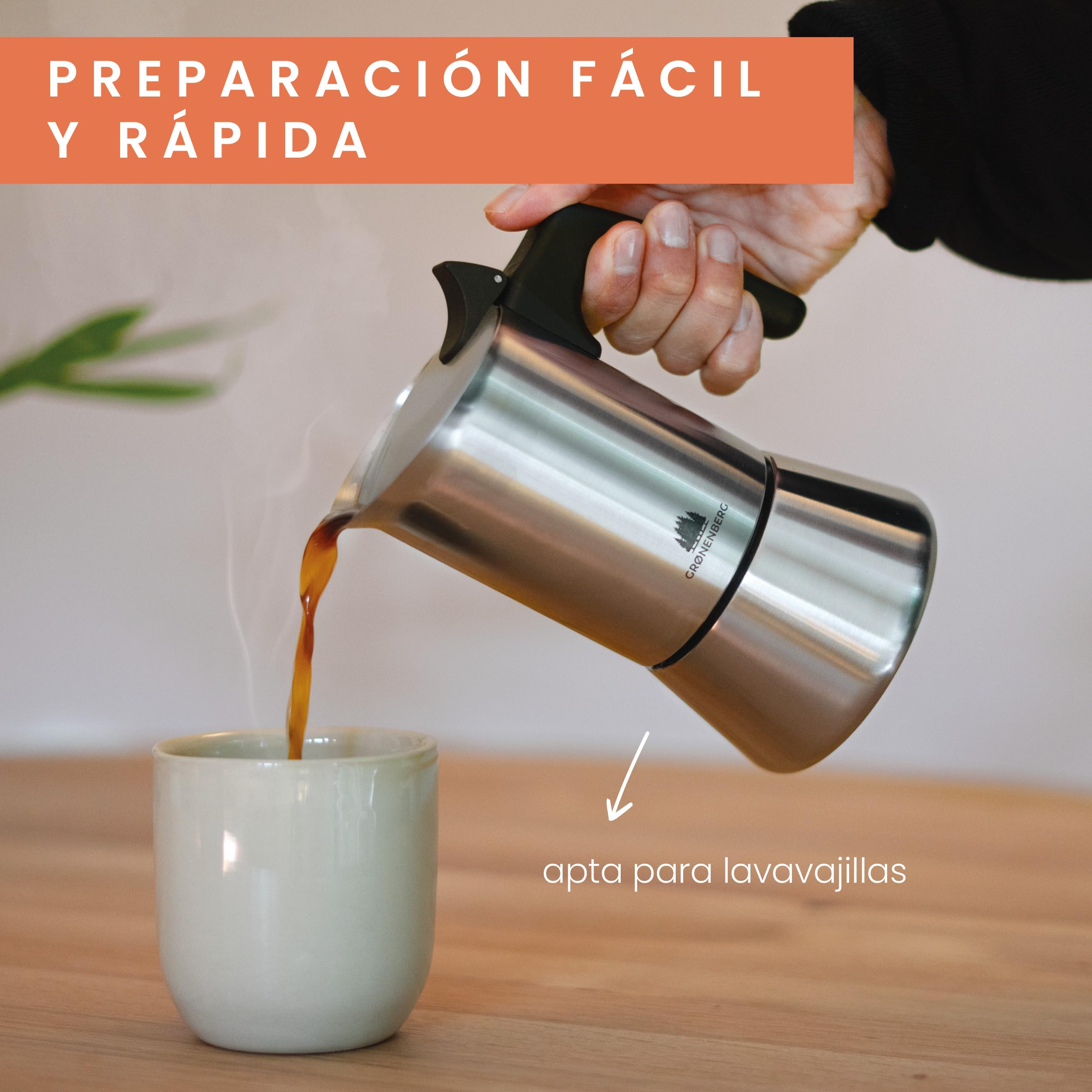 Groenenberg Cafetera Italiana induccion + filtro reductor | Cafetera express 4-6 Tazas (300 ml) | Cafetera italiana (acero inox) con junta de repuesto