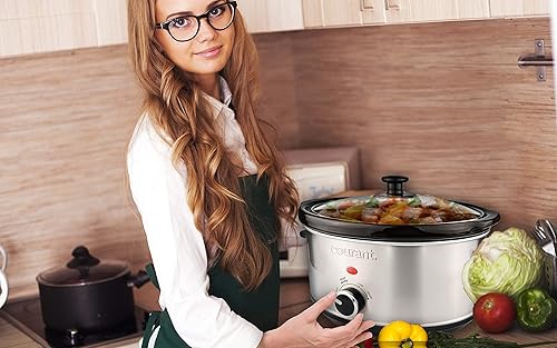 Miniatura 5 de Courant Olla ovalada de cocción lenta, con opciones fáciles de usar, olla apta para lavavajillas, de 8.5 cuartos de galón, acero inoxidable