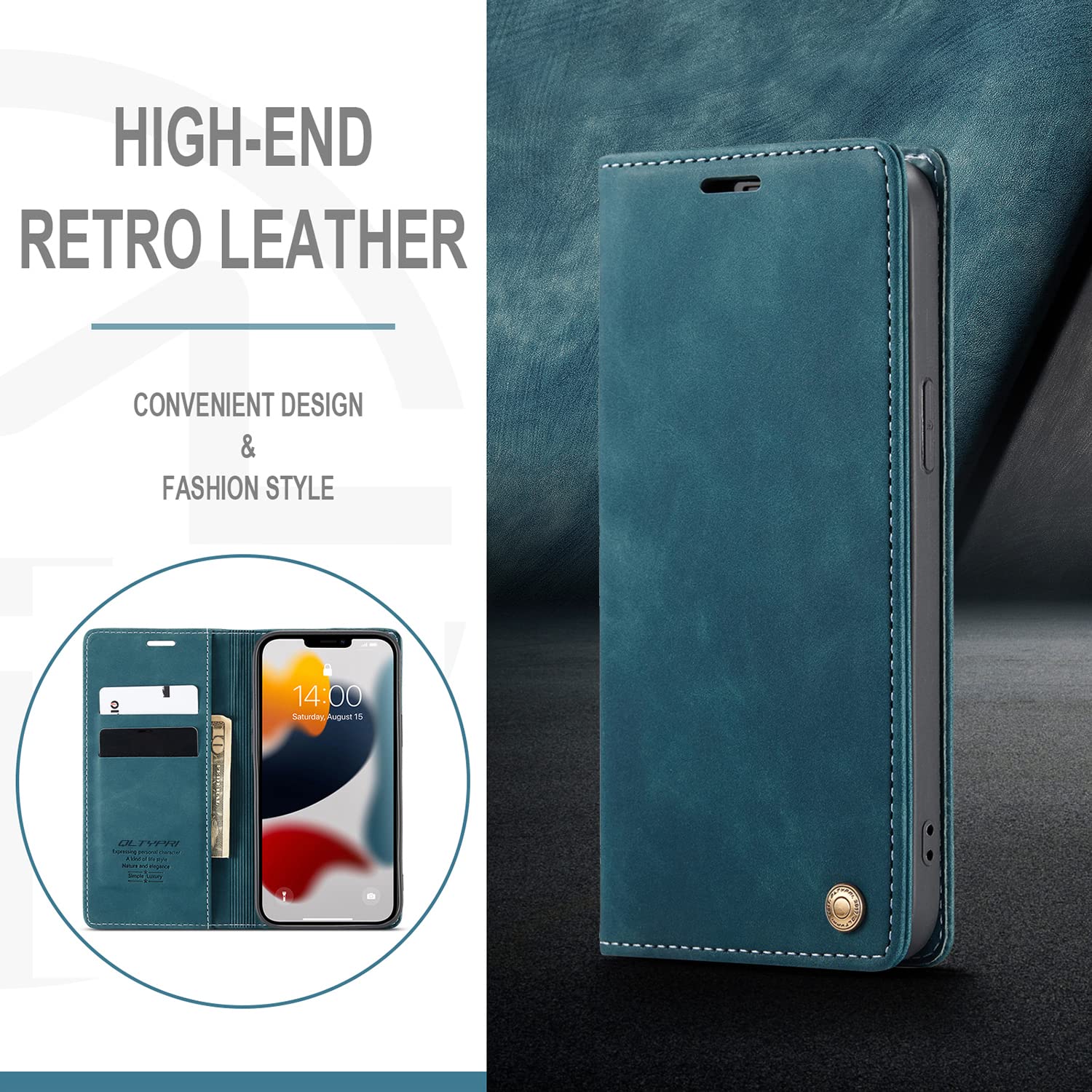 QLTYPRI Custodia a portafoglio per iPhone 13/iPhone 14, in pelle