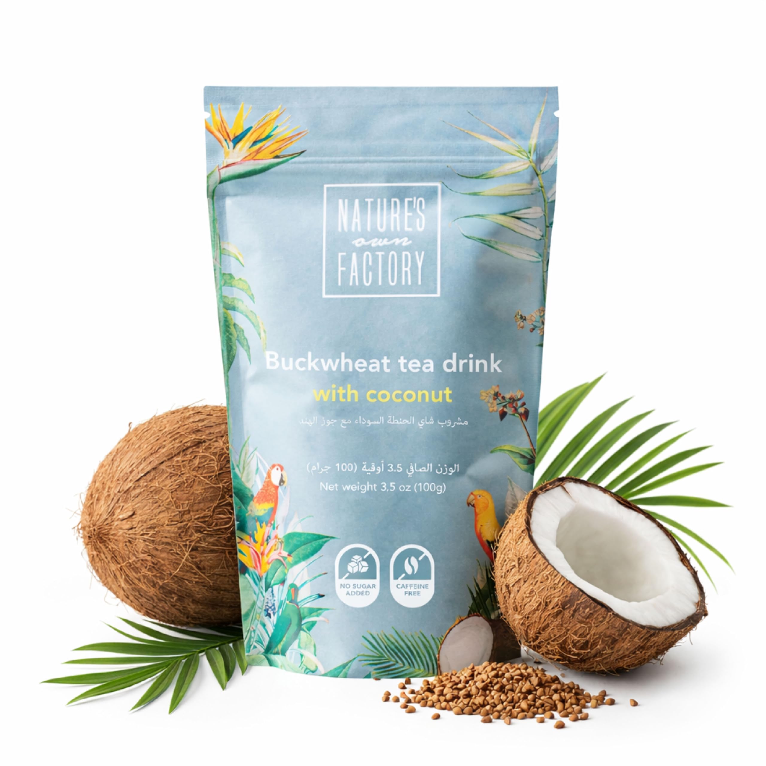 Nature’s Own Factory – Tartary Buckwheat Tea with Coconut –– Caffeine-Free Drink, Vegan, No Added Sugar, Low Carb, Gluten-Free – 100g