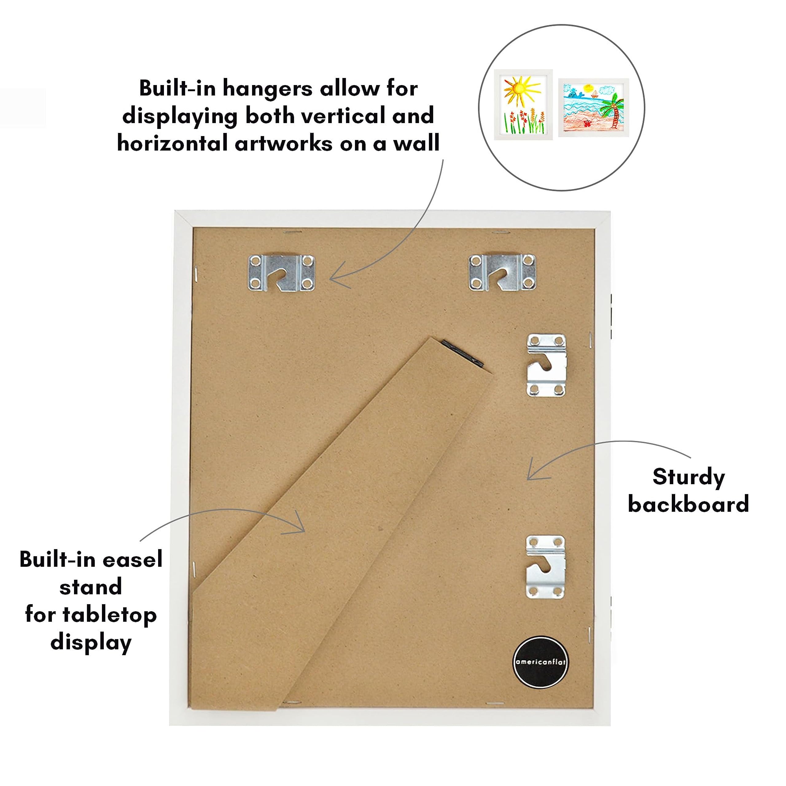 Americanflat Ramka na zdjęcia dla dzieci 10 x 12,5 cm, ładowana od przodu, pomieści 100 dzieł sztuki, użyj jako ramki 20 x 38 cm z matą, moje mini arcydzieło, sprzęt do zawieszania i wbudowana