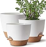 Plant Pots 12/10/9 inch Set of 3, Self Watering Flower Pots Indoor Outdoor, Planters with Drainage Hole Saucer Reservoir, White