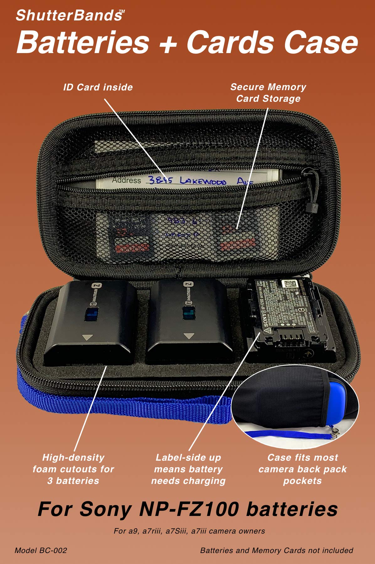 Batteries + Cards Case Compatible with Sony NP-FZ100 Batteries (Grey)