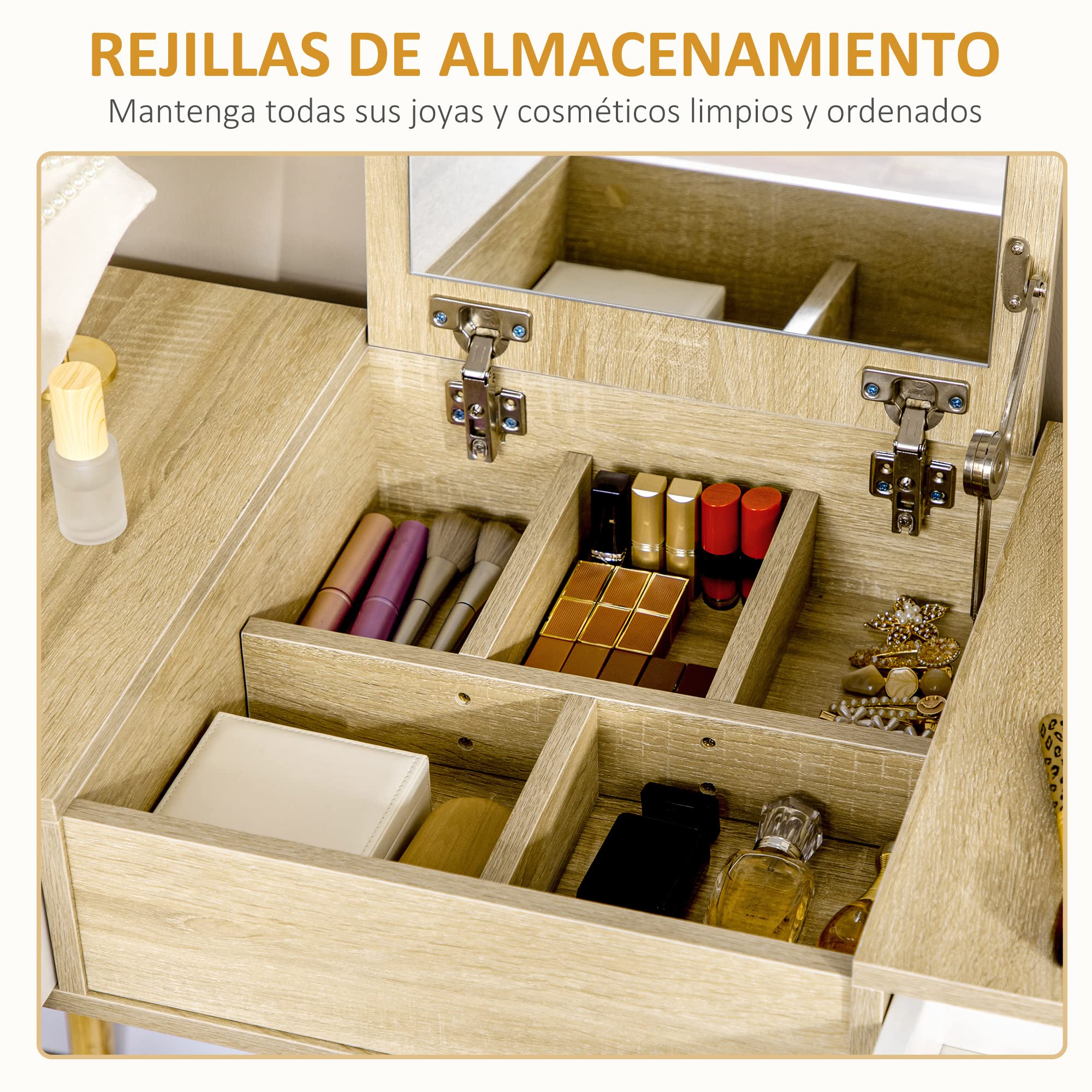 HOMCOM Tocador de Maquillaje con Espejo Abatible 100 cm Color Natural