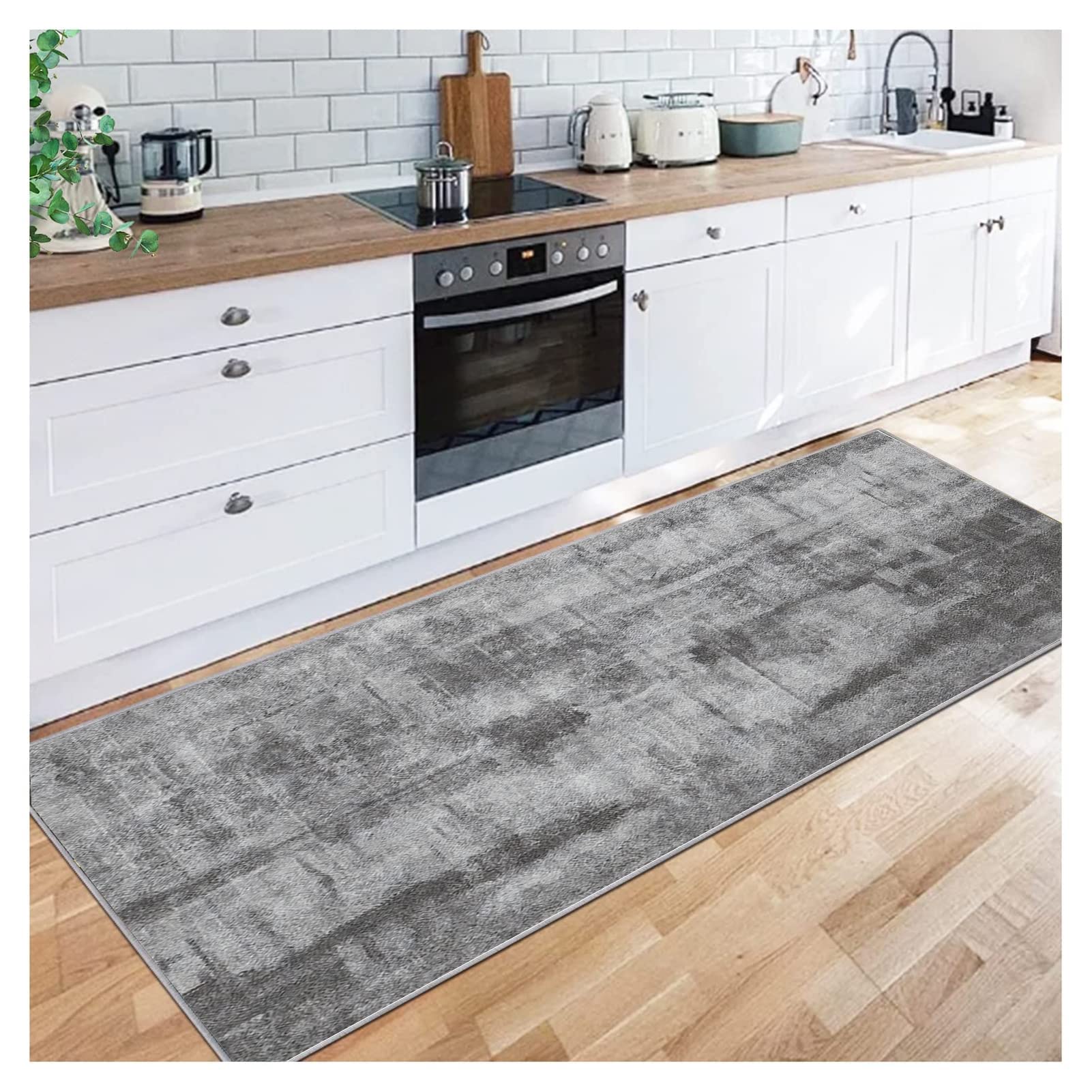 Siunwdiy Grey Carpet Runner for Hallways Extra Long Non Slip Backed Floor Mat, Washable Abstract Rug Runner for Kitchen/Hallway/Bedroom/Corridor, Durable Machine Washable Narrow Rug 60x430cm