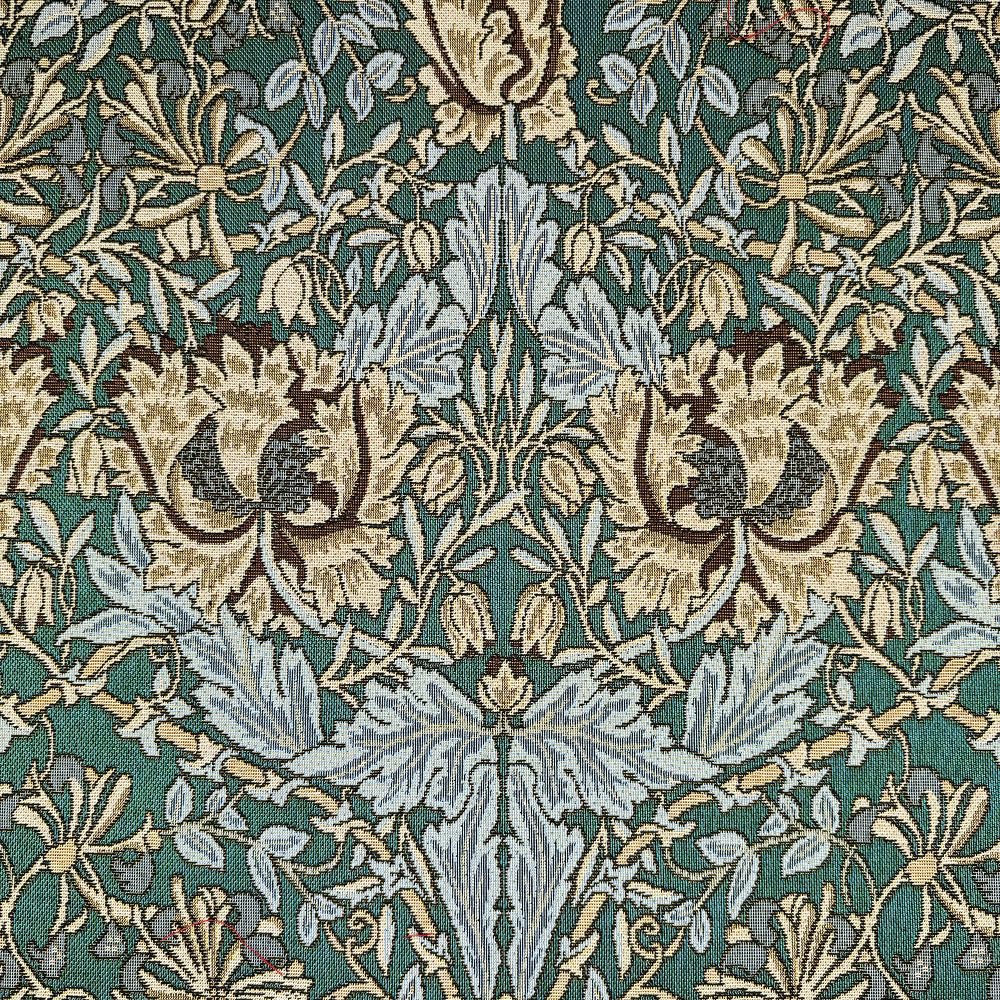 Tapestry Fabric William Morris Honeysuckle Floral Flower Damask Leaf 140cm Wide (Price Per Metre) (Emerald)