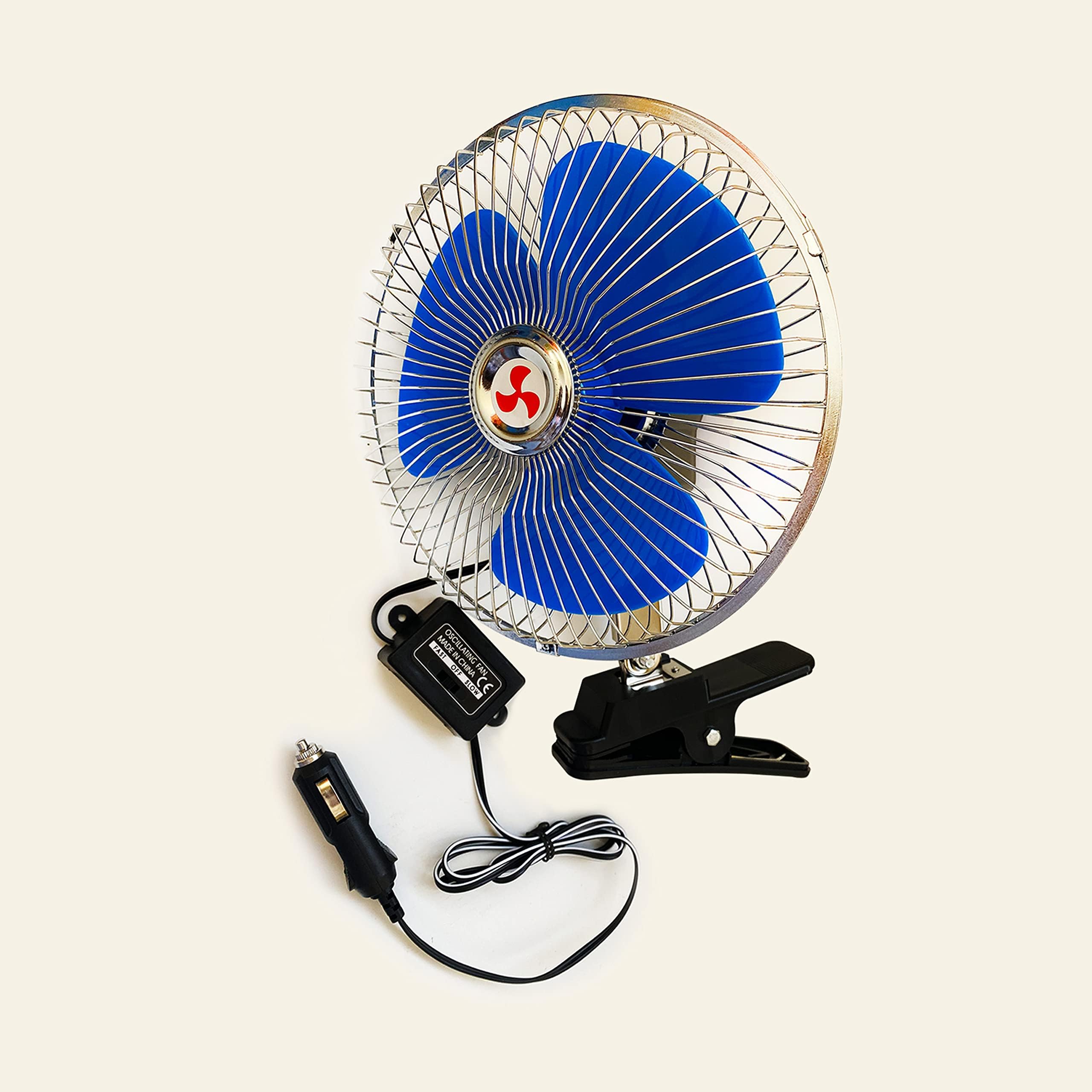 Mini Ventilador, 12v Mini Portátil Auto VehiculoClip-On Refrigeración Ventilador, Oscilante 180 GradosGiratorio(Azul)