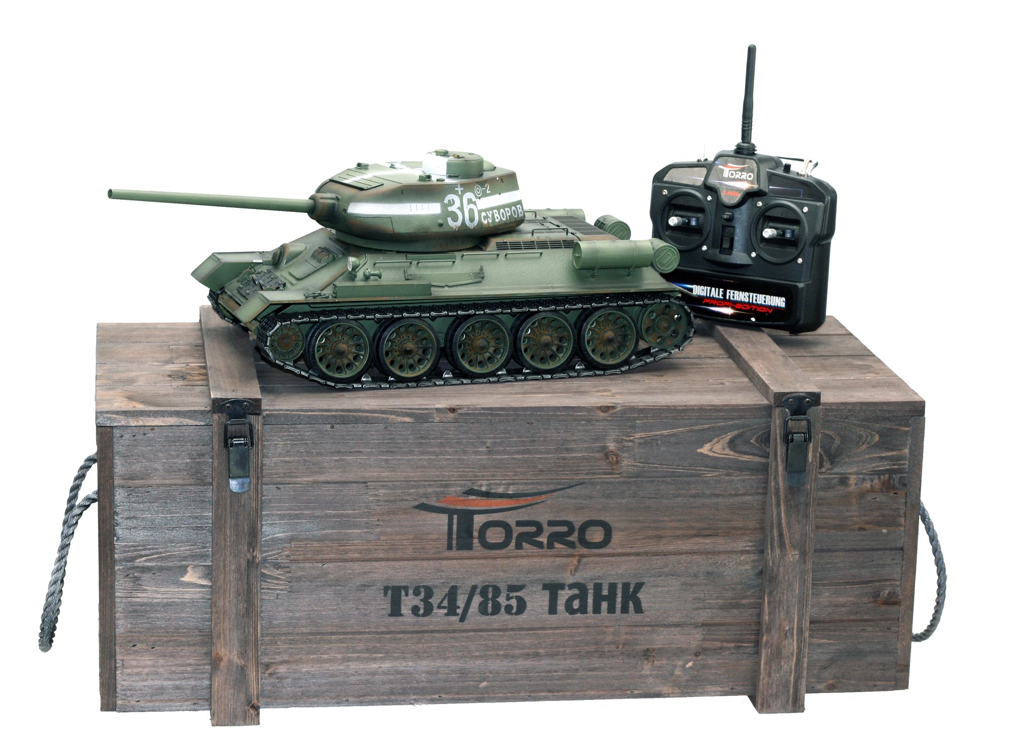 Torro 3909-B - T34/85 RC czołg 2,4 GHz 1/16 profesjonalny metal BB, zielony