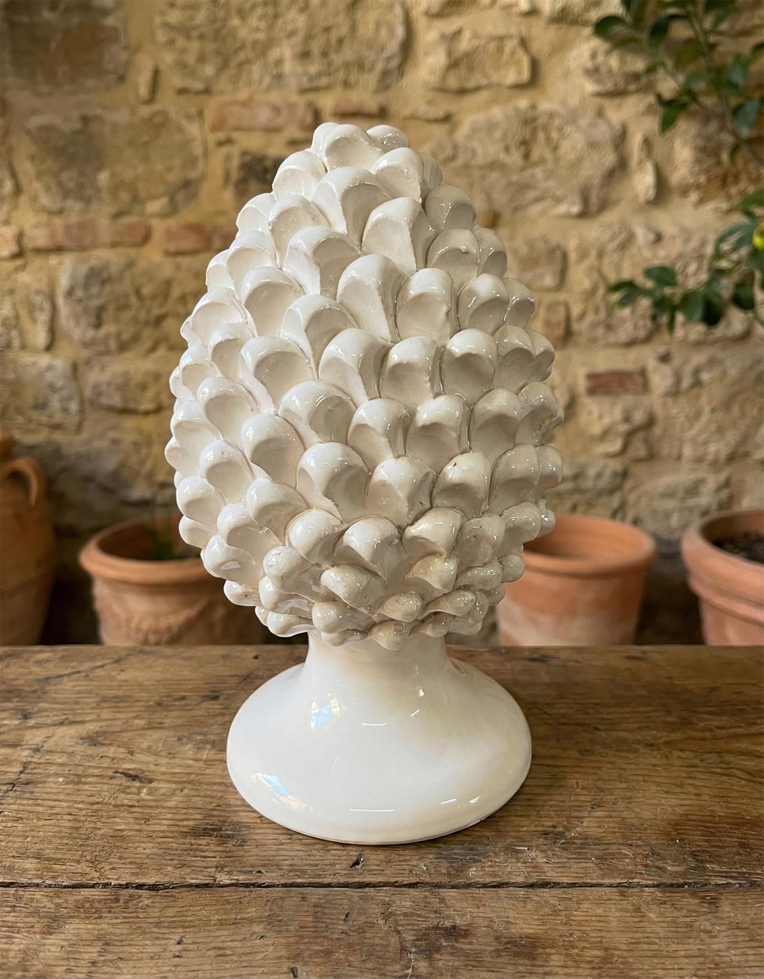 Piña de cerámica de Caltagirone blanca de 25 cm hecha a mano