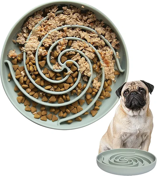 Bifeaw Slow Feeder Dog Bowls, Dishwasher Microwave Safe Silicone Puppy Puzzle Bowl with Non-Slip Design for Eating (Grey Green)