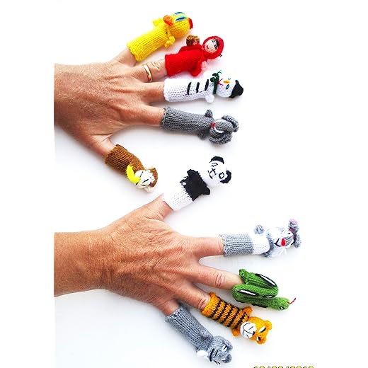 Finger Puppets Hand Made Hand Knit Original from Peru Bolivia Ecuador Wool Set Finger Puppets Pack Lot of 10 Handwoven for All Ages
