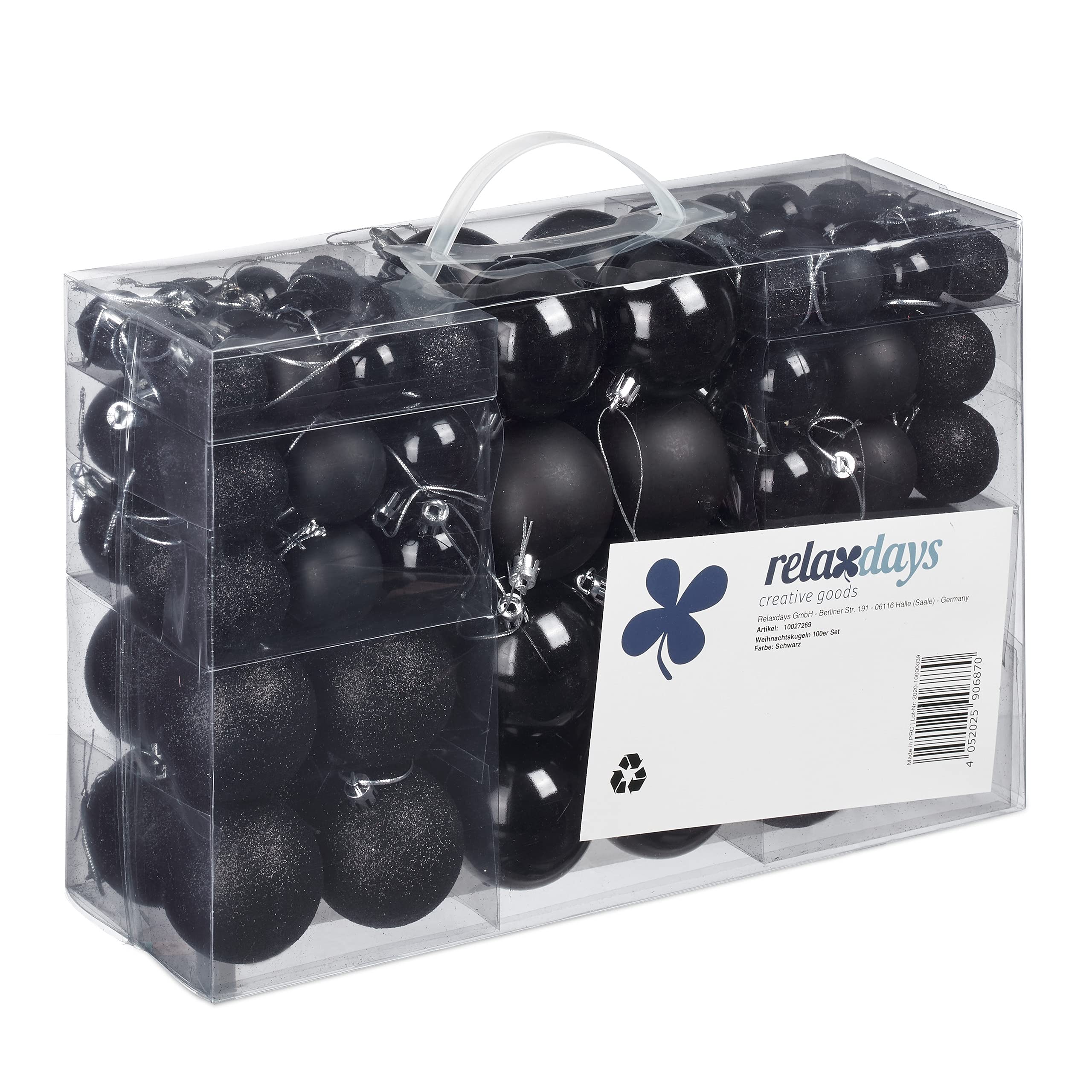 Boules de Noël incassables noir lot de 100, déco sûre pour enfants et animaux