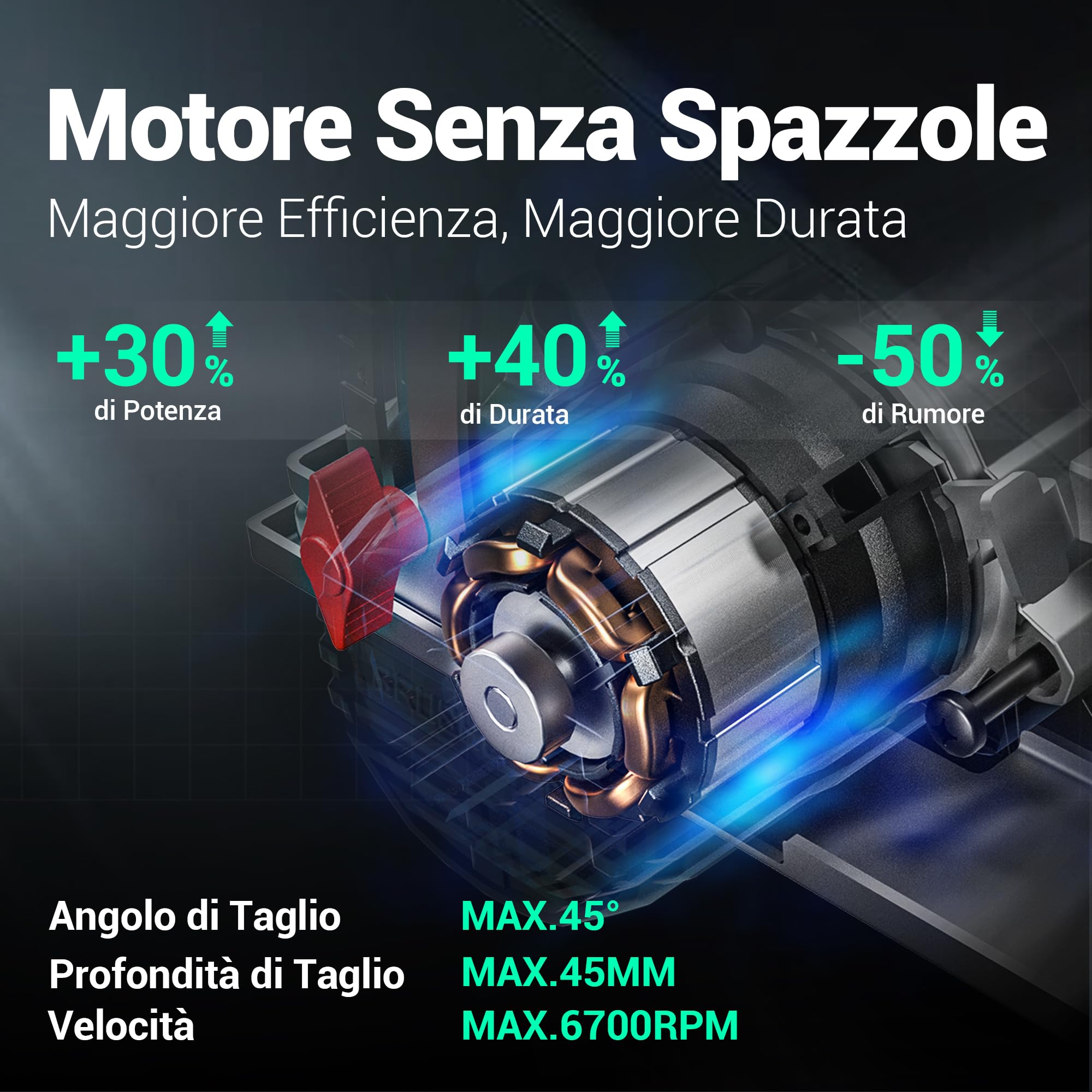 DCA Sega Circolare Mini Senza Spazzole, 2 Velocità 6700/4200 Rpm con 20V 4,0Ah Batteria, 3 Lame Ø125mm e Guida, Profondità Taglio 45mm(90°)/33mm(45°), Per Legno, Plastica, PVC