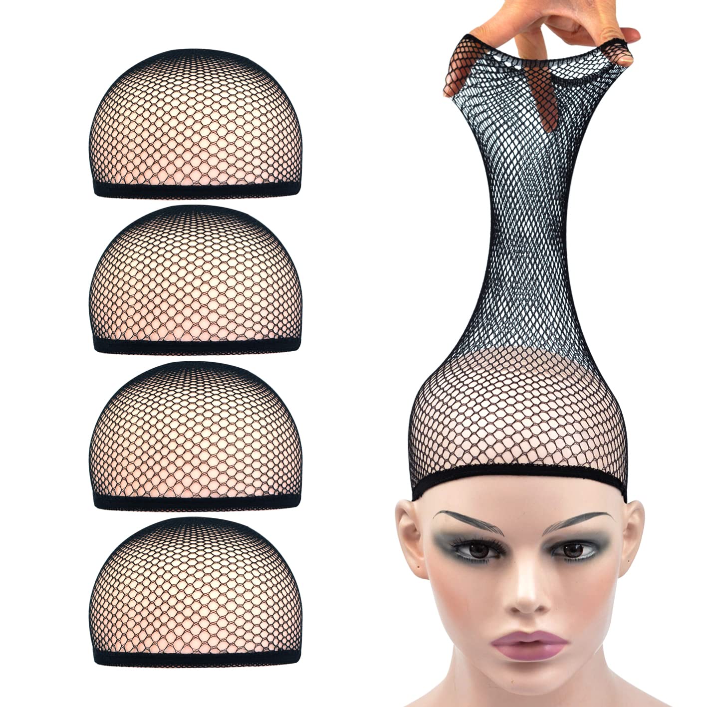 Pcs Wig Caps Mesh Wig Stocking Caps for Women Men Kids (Mesh Wig Cap,  Black)