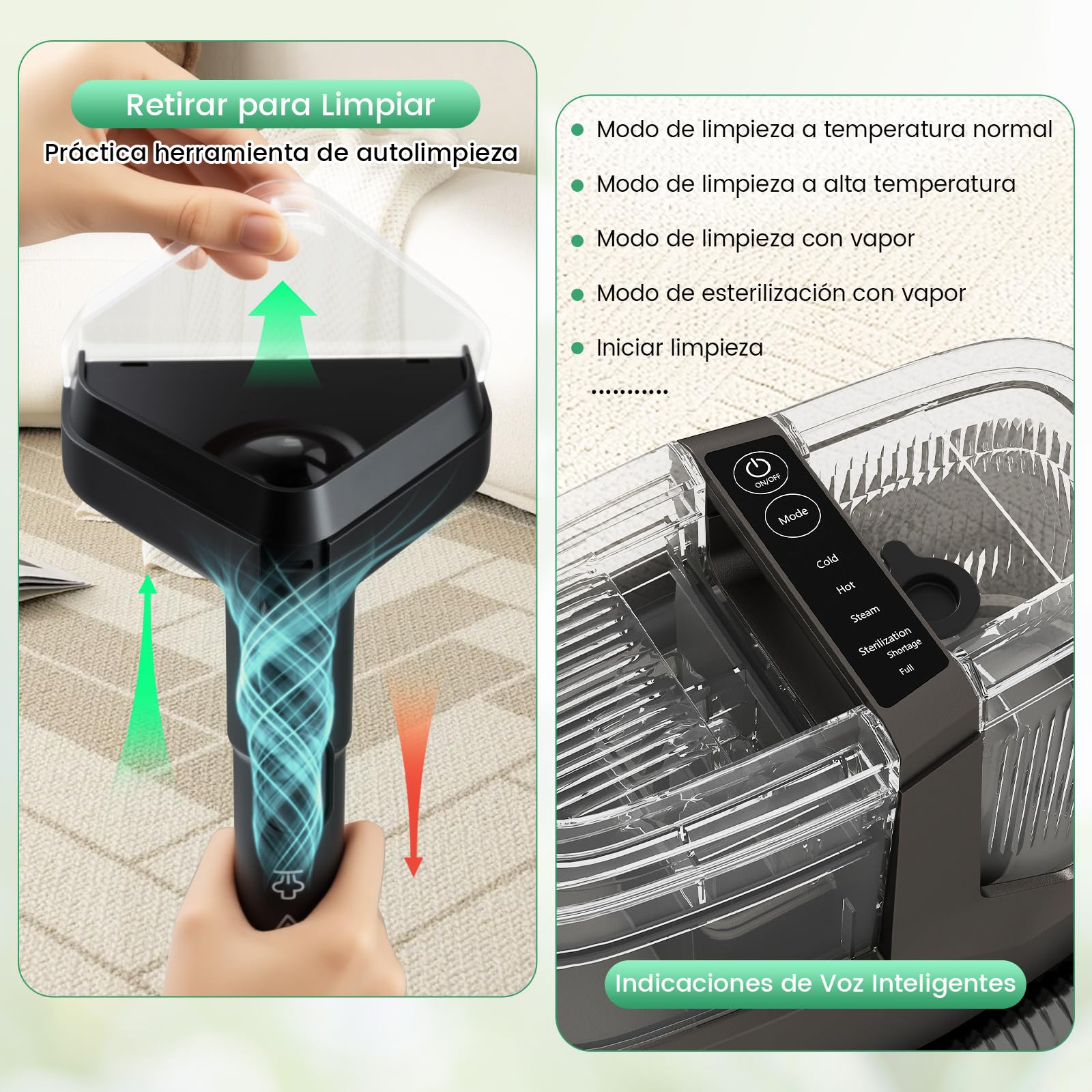 COSTWAY Aspiradora de Agua Tapiceria, Vaporeta Limpieza Hogar de 1800W, 17 kPa, Depósito Agua Limpia de 1,1 L y Agua Sucia de 0,9L, Limpiador a Vapor con Agua Fría y Caliente
