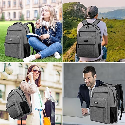Miniatura 7 de Mochila para hombre, mochila para laptop para viajes, Gris, Mochilas escolares