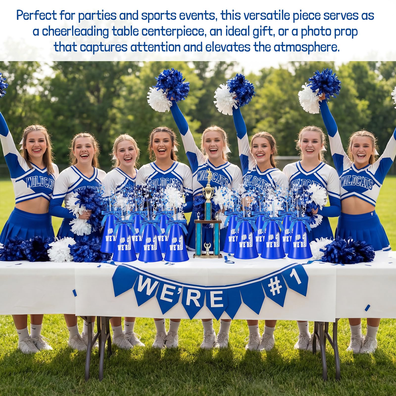 Lot de 12 mégaphones Cheer en plastique à faire soi-même, accessoire de fête « We're #1 » - Décoration de centre de table pour l'école, les encouragements, le sport, les matchs, les