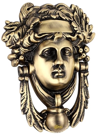 Chitra Statue of Liberty Face Style Brass Door Knocker (9 Inch, Antique Brass Matt)