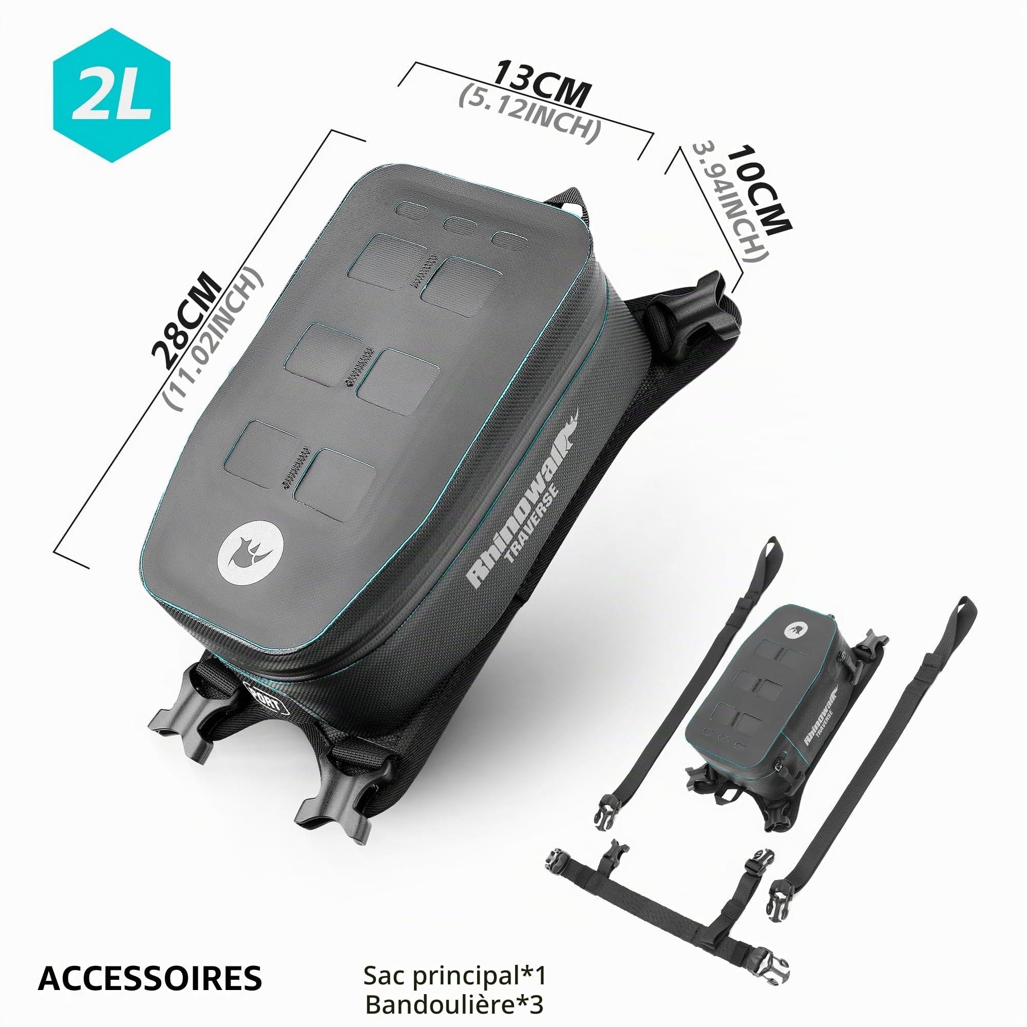 Rhinowalk Sac à Dos de réservoir de Moto, étanche, Rigide, Extensible, 2 l, Sac de Rangement, Sac à Bagages, Sac à Dos