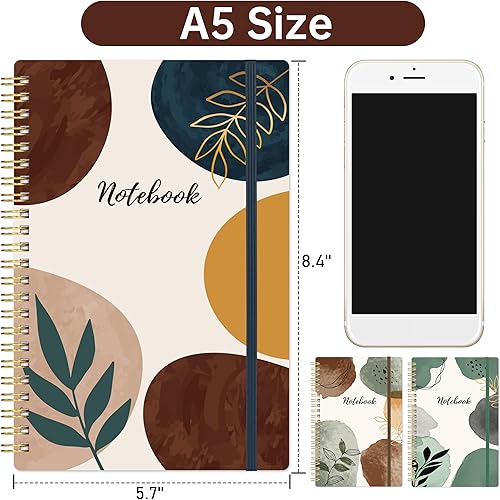 Miniatura 4 de Cuaderno de espiral  Paquete de 3 cuadernos encuadernados en espiral, tamaño A5, cuaderno de diario con papel grueso, 160 páginas por cuaderno, con