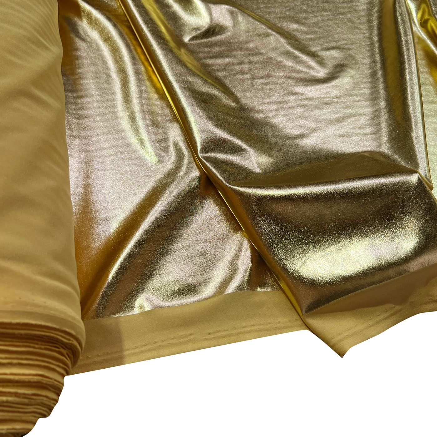 EU Fabrics Metallic Lycra Stretch Fabric | Spandex 4-Way Stretchy Material for Sewing | Ideal for Dancewear and Costume | Elastane Shiny Foil Spandex (Gold, 1 Metre x147cm)