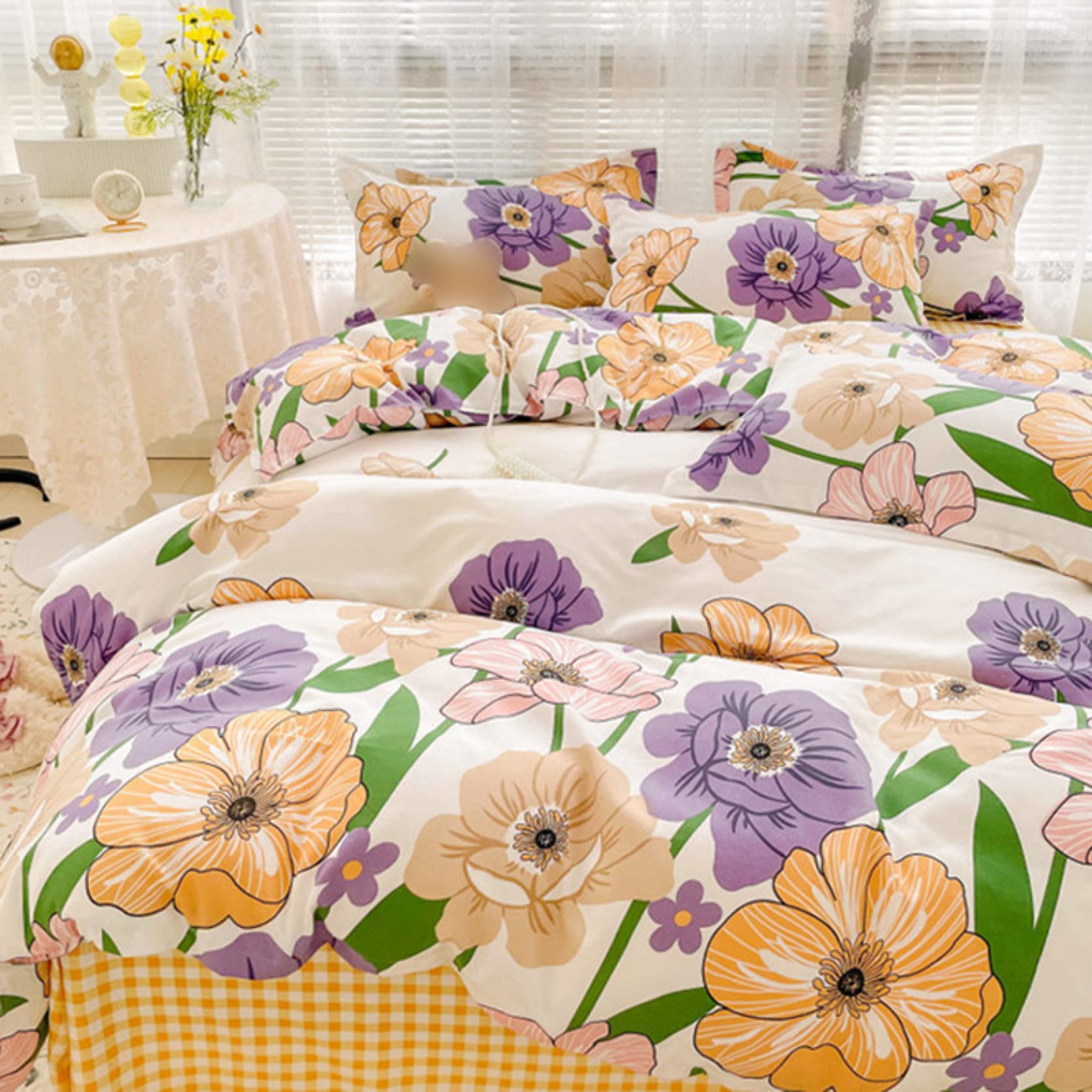 Amazon｜綿100% 布団カバー 4点セット 3点セット かわいい 花柄 姫系 B