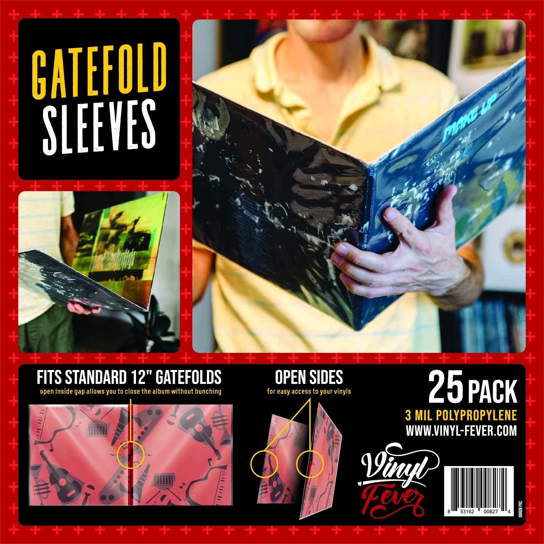 Vinyl Fever Gatefold Outer Lp Sleeves For 12 Inch Record Storage | 3 Mil Thick Polypropylene Clear With Easy Access To Records In Albums Plastic Sleeve Protector (25 Pack)