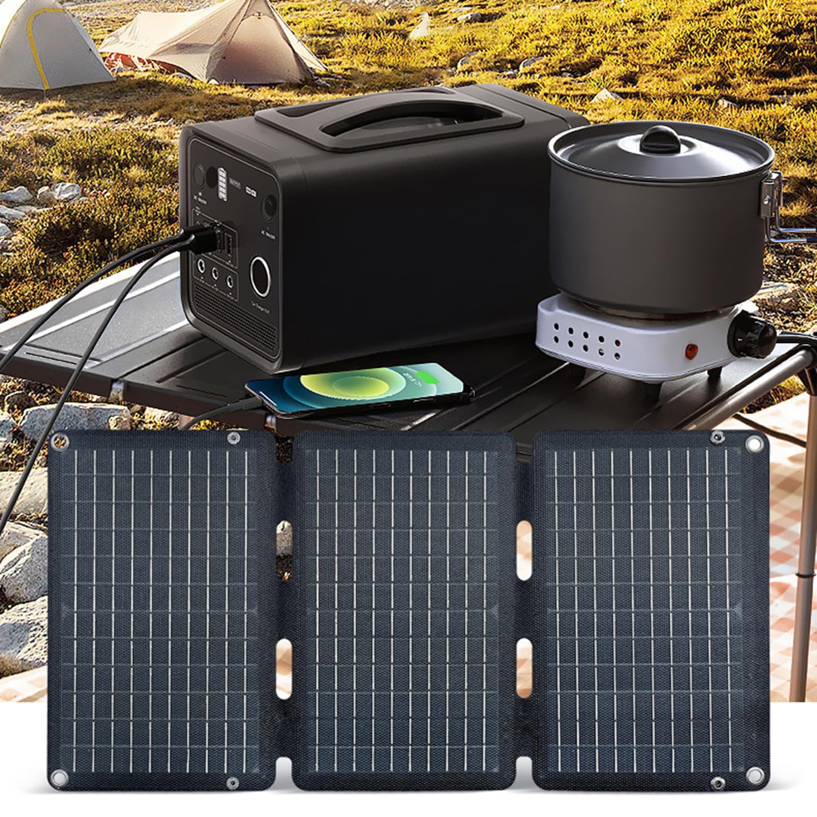Paneles Solares, składany panel słoneczny, przenośny panel słoneczny, 30 W, 18 V, 42,6 x 33 cm, do wędrówek, wędkowania, podróży